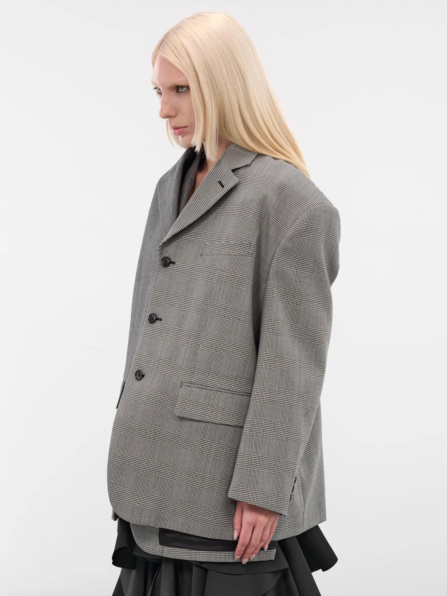 Gray Deconstructed Double Layer Blazer (GP-J023-ECRU-BLK-GREY) sold by lorenzo product image thumbnail 2