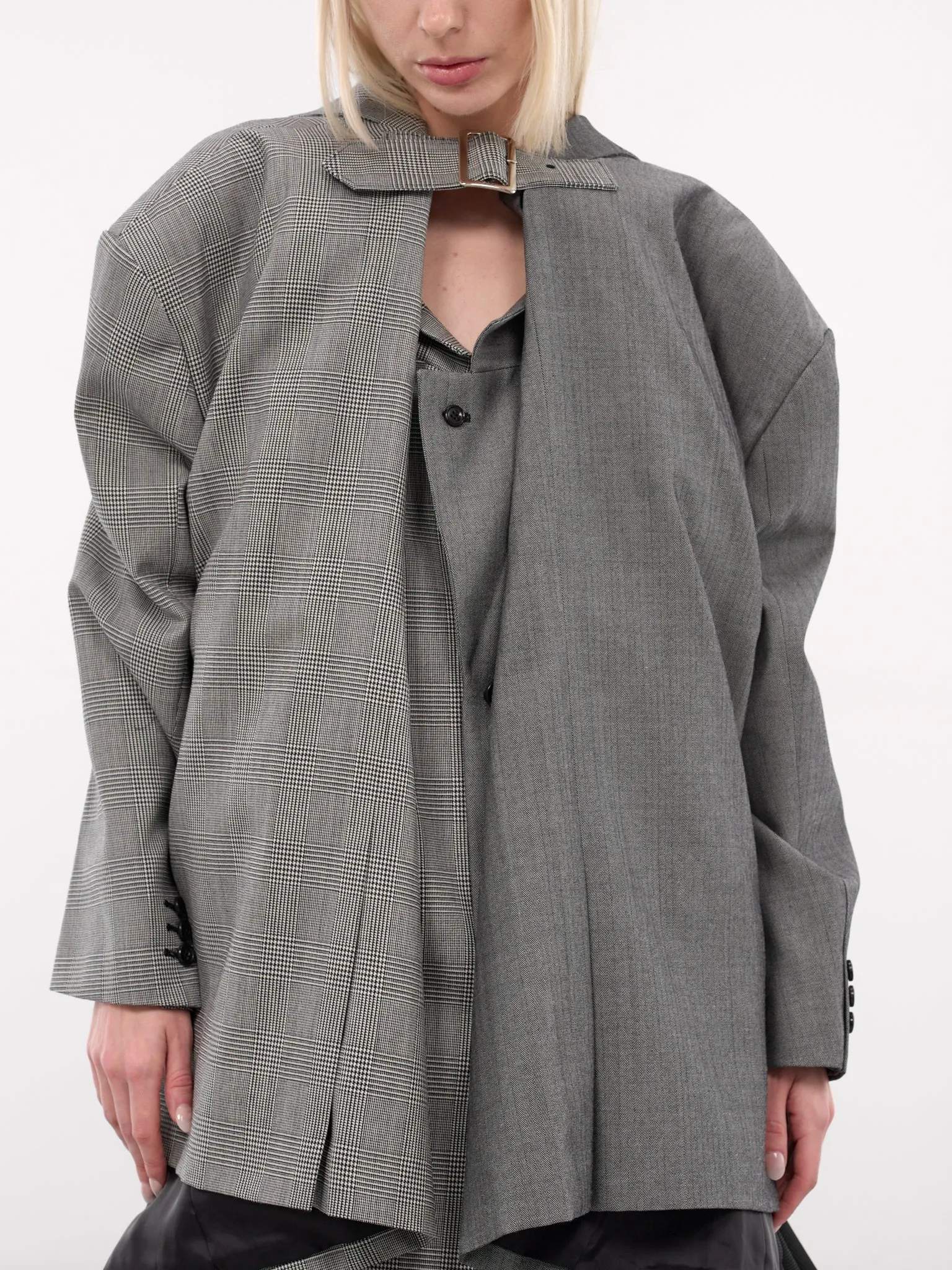 Gray Deconstructed Double Layer Blazer (GP-J023-ECRU-BLK-GREY) sold by lorenzo product image thumbnail 4
