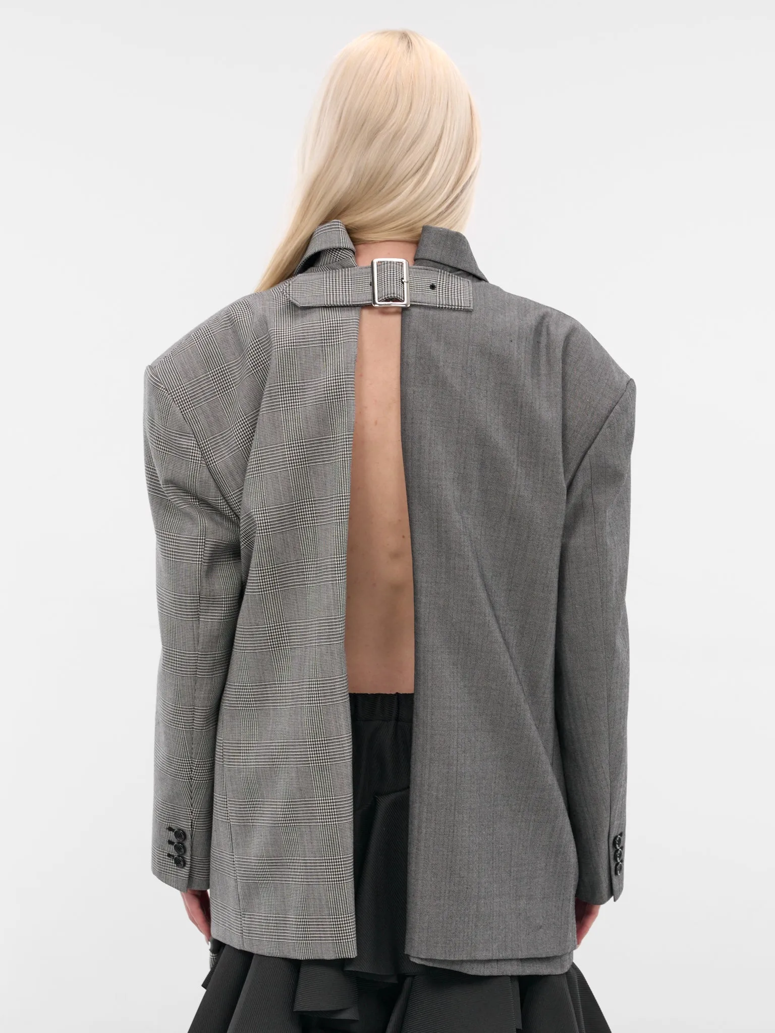 Gray Deconstructed Double Layer Blazer (GP-J023-ECRU-BLK-GREY) sold by lorenzo product image thumbnail 3