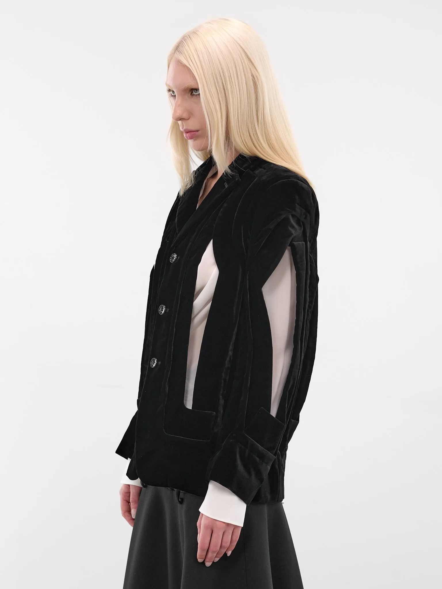 Black Wool Cut-Out Blazer (GP-J019-BLACK) sold by lorenzo product image thumbnail 2