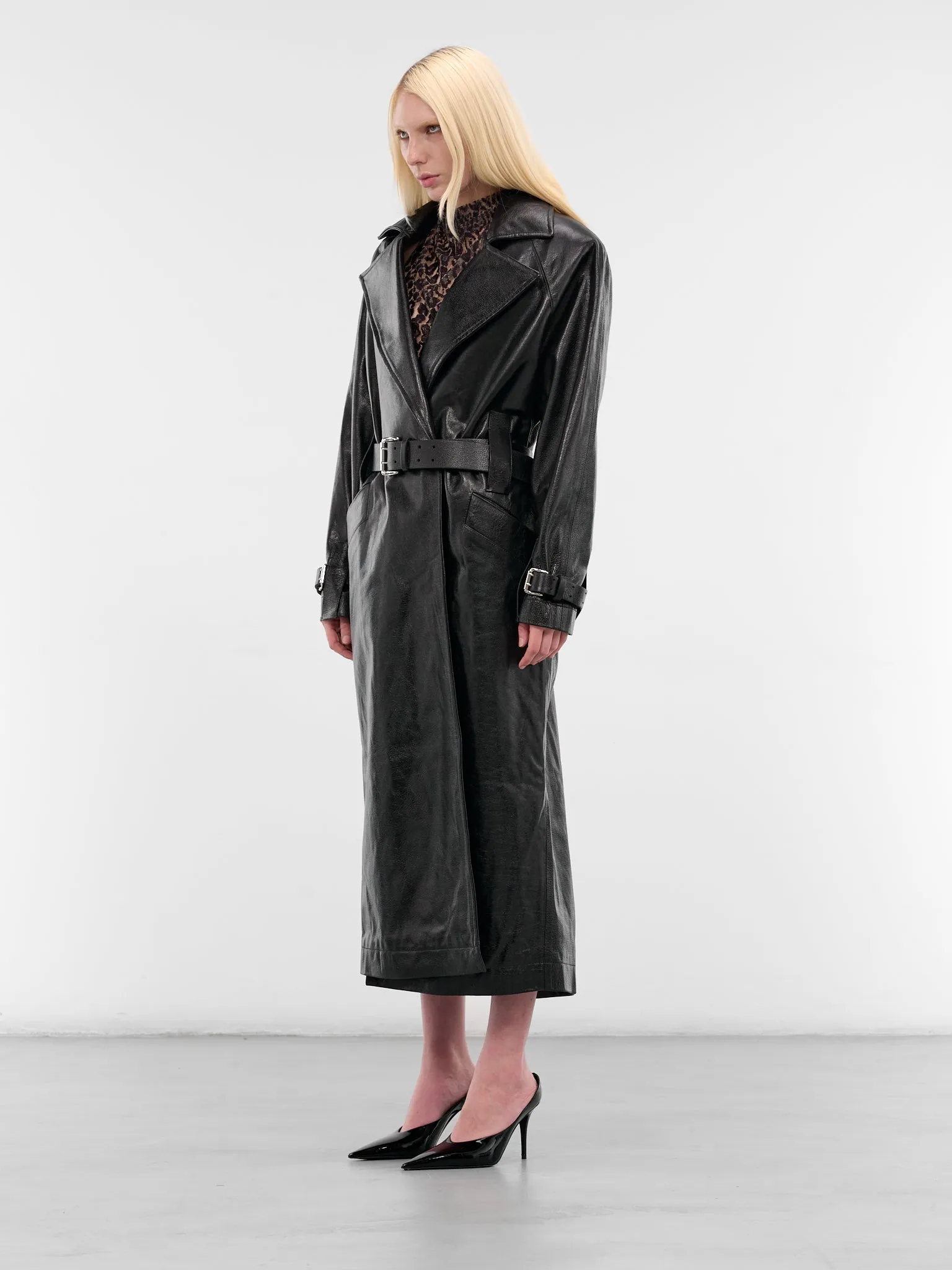 Black Leather Patrick Trench Coat (PATRICK-TRENCH-BLACK) sold by lorenzo product image thumbnail 2