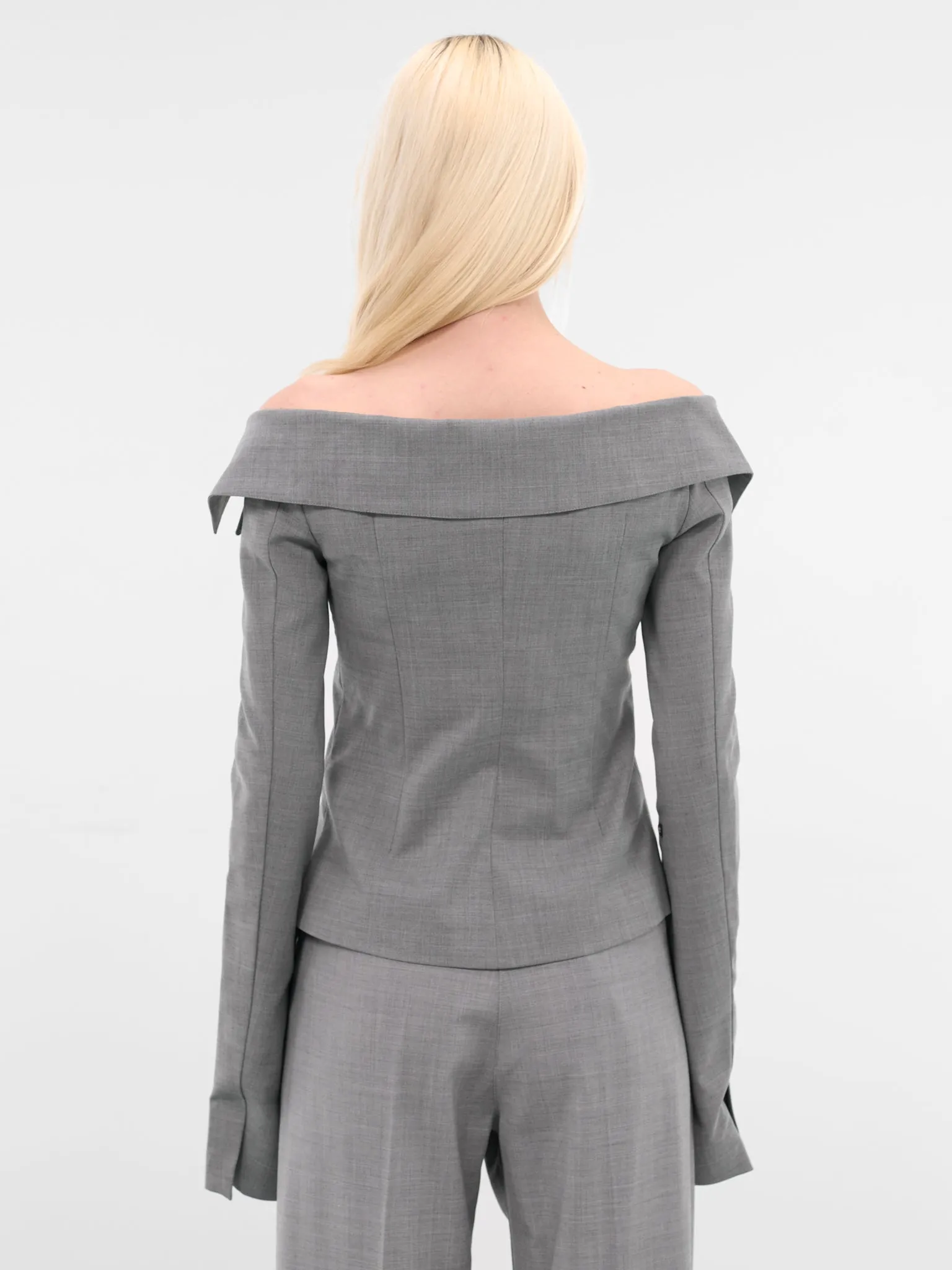 Gray Off-Shoulder Wool Evelyn Blazer (EVELYN-BLAZER-LIGHT-GREY) sold by lorenzo product image thumbnail 3