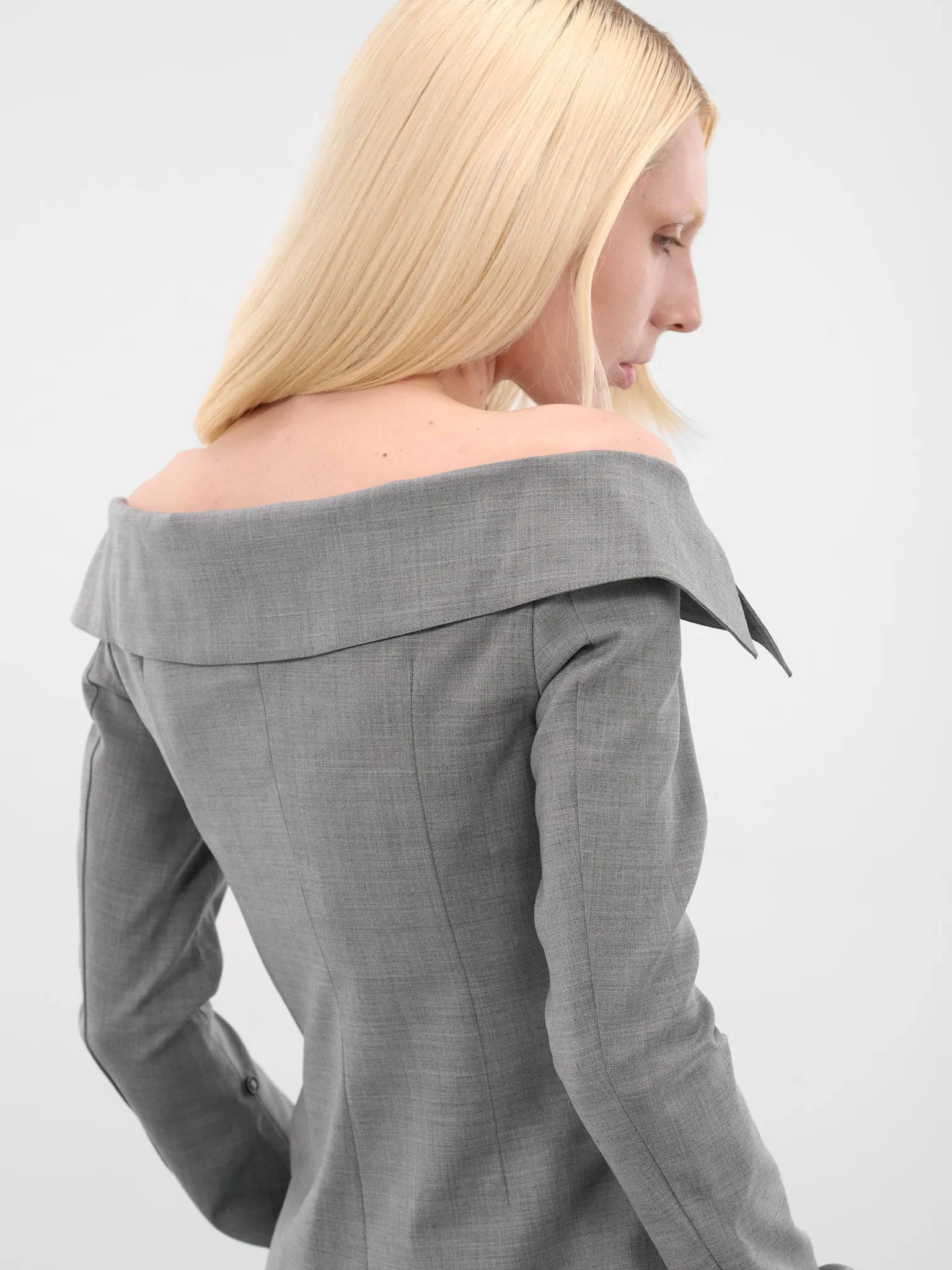 Gray Off-Shoulder Wool Evelyn Blazer (EVELYN-BLAZER-LIGHT-GREY) sold by lorenzo product image thumbnail 5