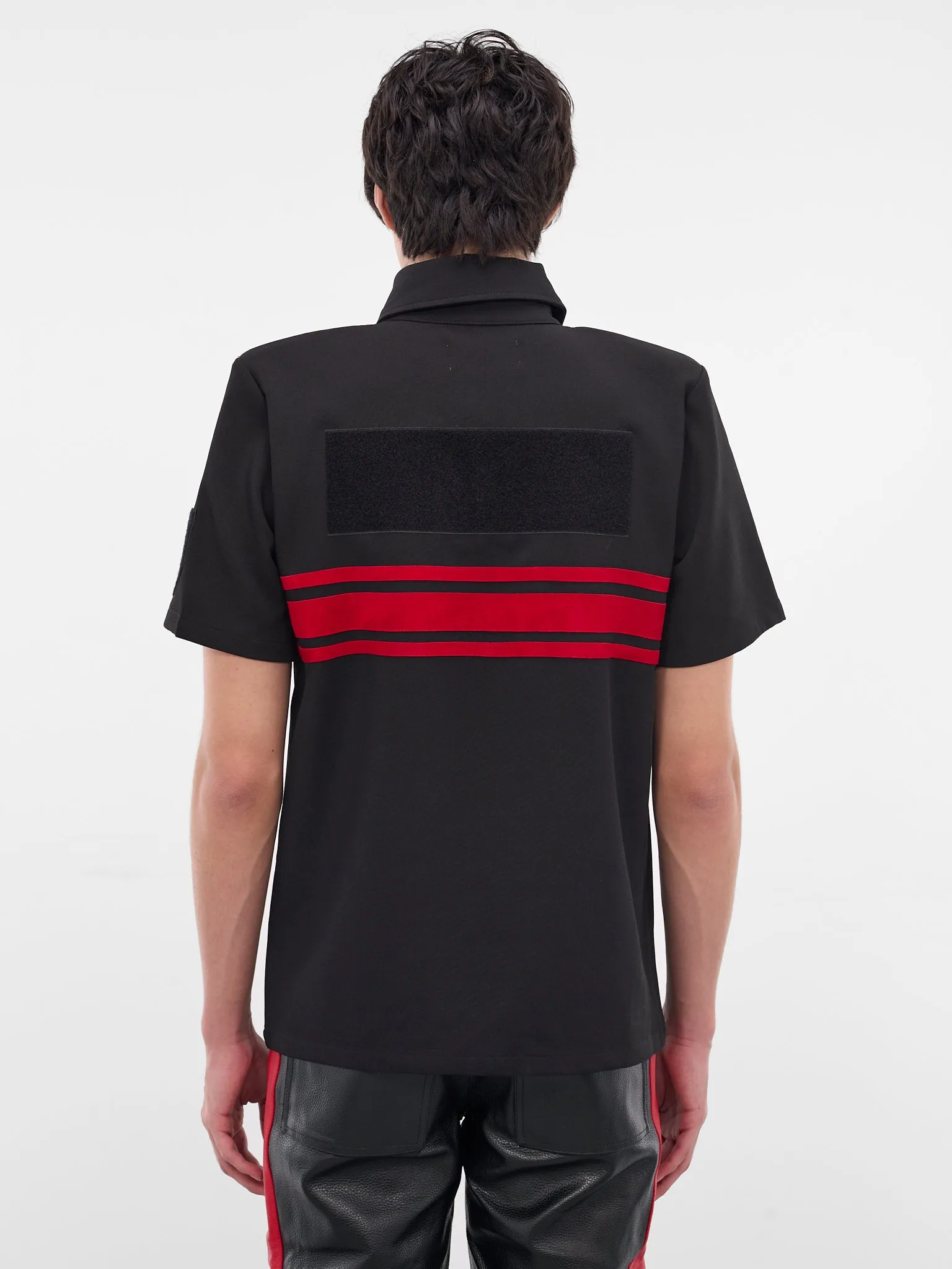 Black Striped Padded Shoulders Polo (MT005-BLACK) sold by lorenzo product image thumbnail 3