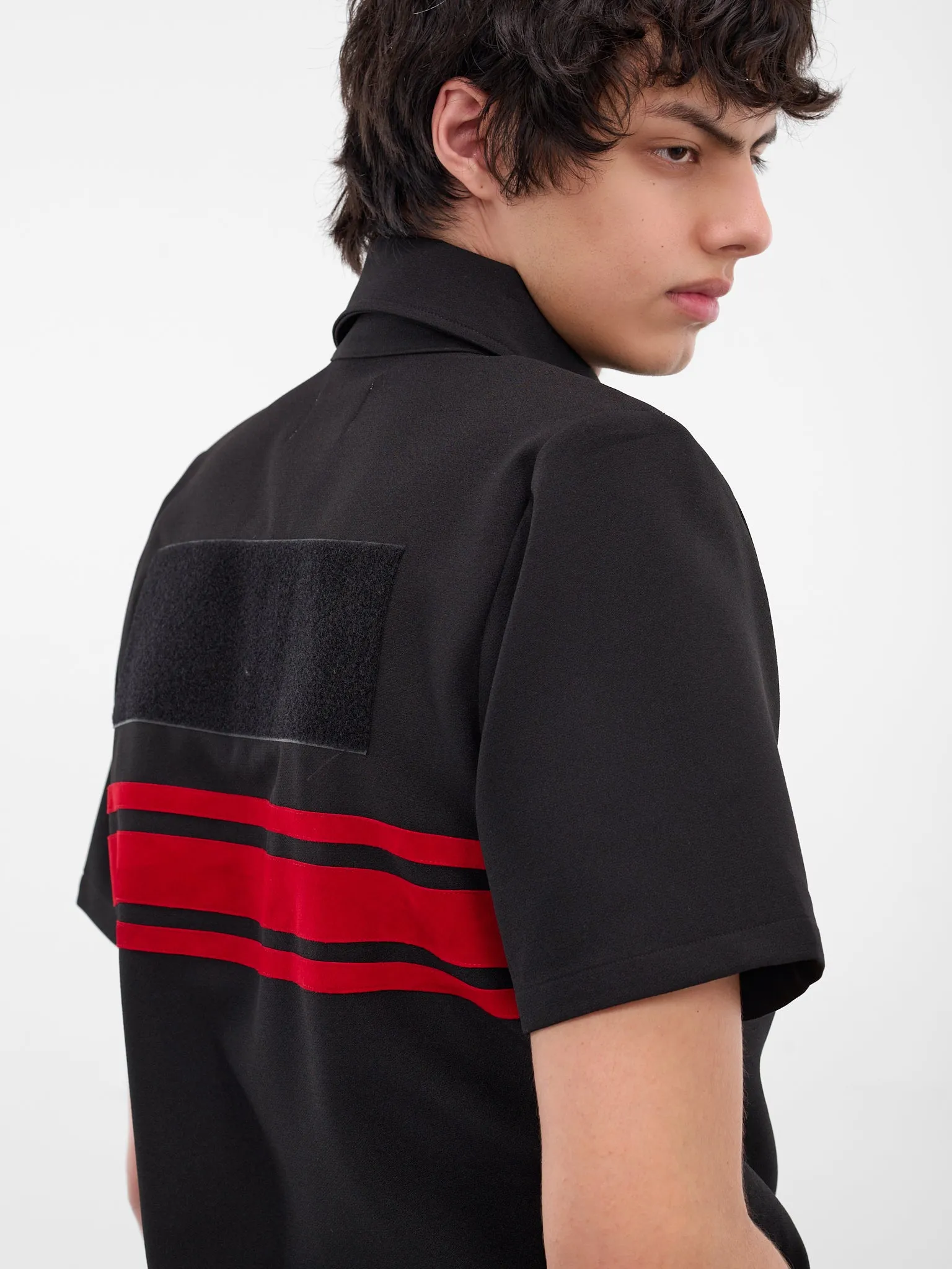 Black Striped Padded Shoulders Polo (MT005-BLACK) sold by lorenzo product image thumbnail 5