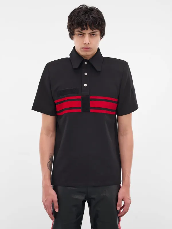 Black Striped Padded Shoulders Polo (MT005-BLACK) made by lorenzo