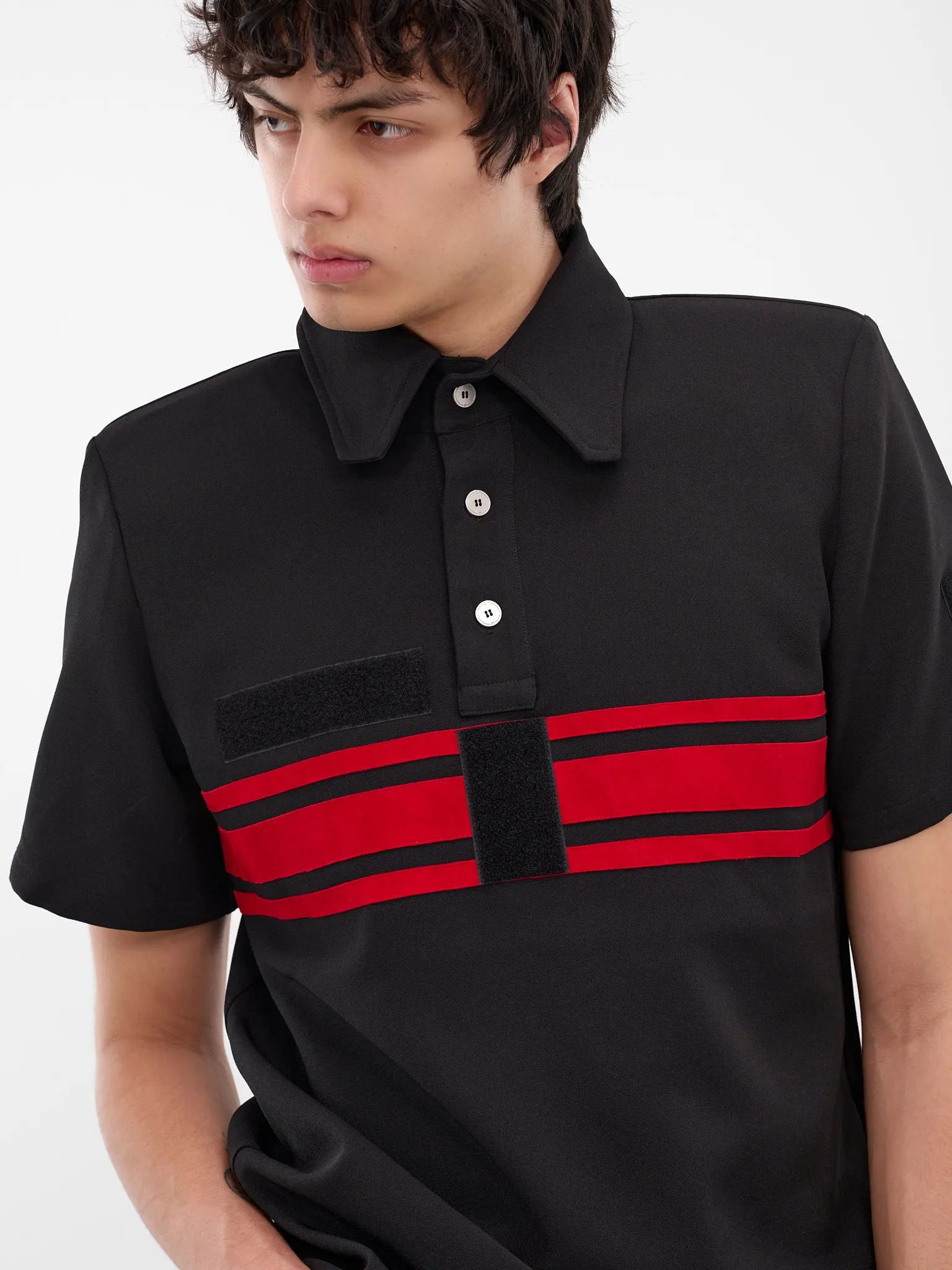 Black Striped Padded Shoulders Polo (MT005-BLACK) sold by lorenzo product image thumbnail 4