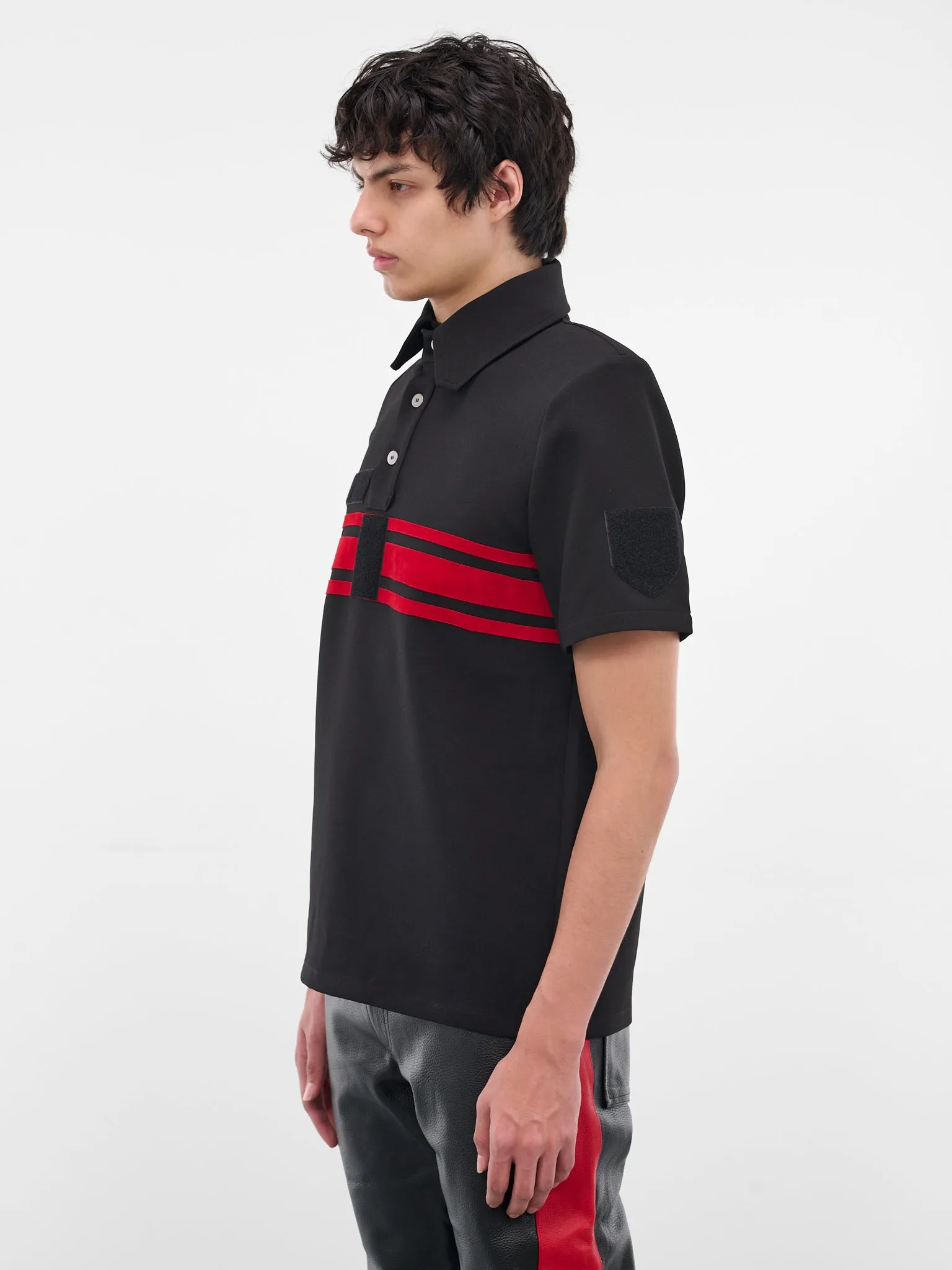 Black Striped Padded Shoulders Polo (MT005-BLACK) sold by lorenzo product image thumbnail 2