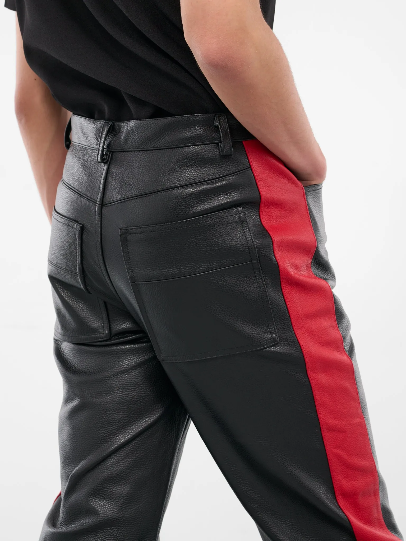 Black Leather Striped Trousers (MP005-BLACK) sold by lorenzo product image thumbnail 4