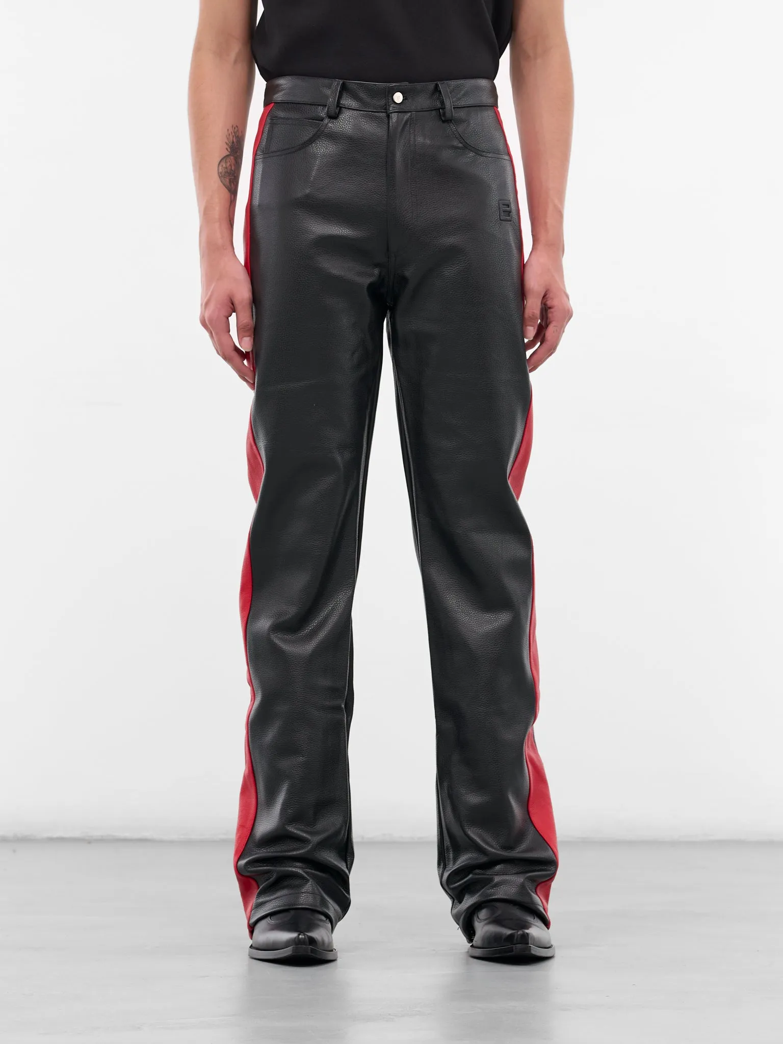 Black Leather Striped Trousers (MP005-BLACK) sold by lorenzo