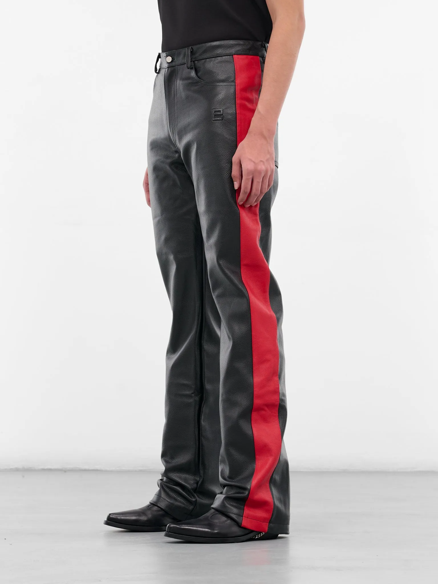 Black Leather Striped Trousers (MP005-BLACK) sold by lorenzo product image thumbnail 2