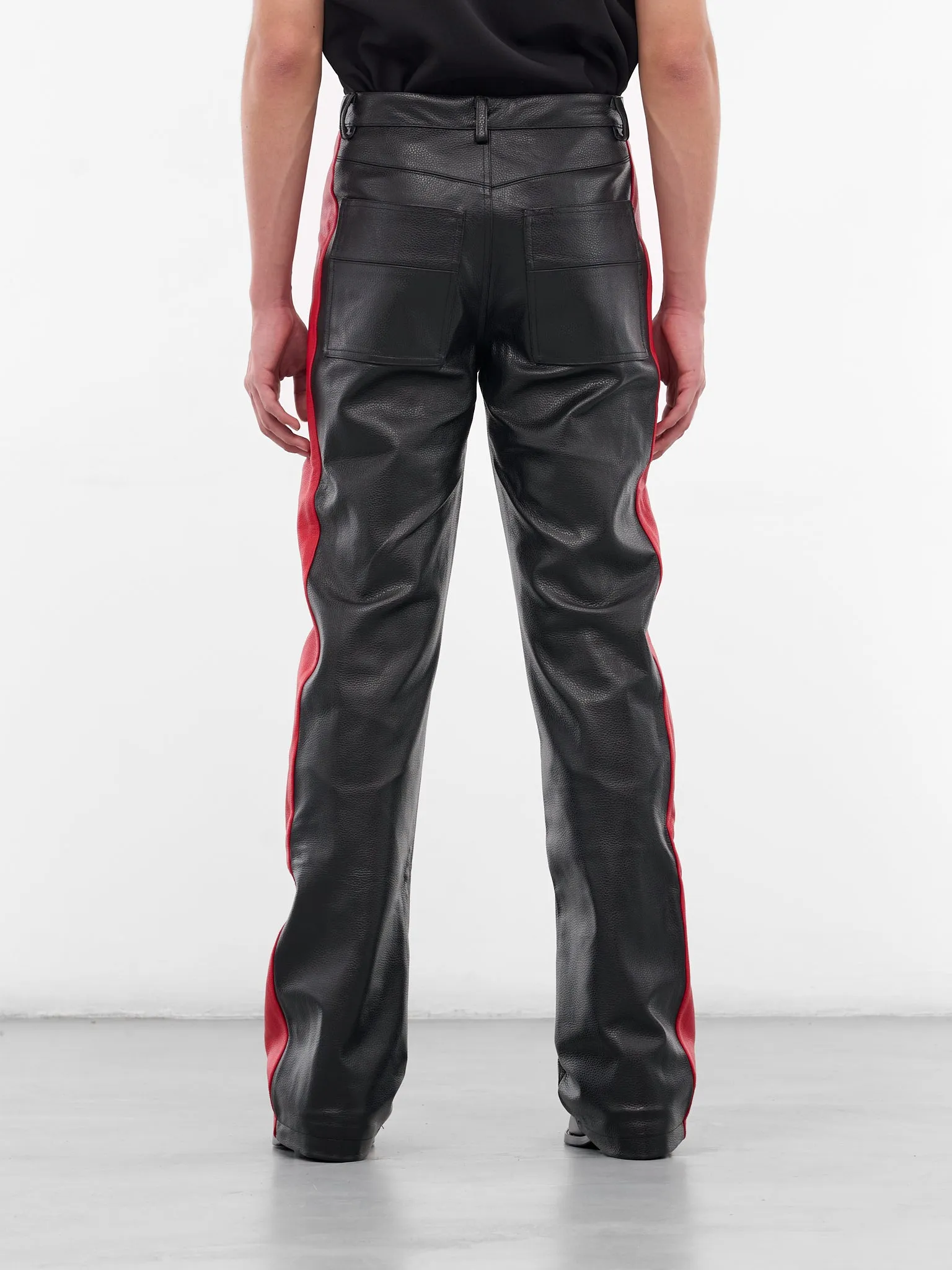 Black Leather Striped Trousers (MP005-BLACK) sold by lorenzo product image thumbnail 3