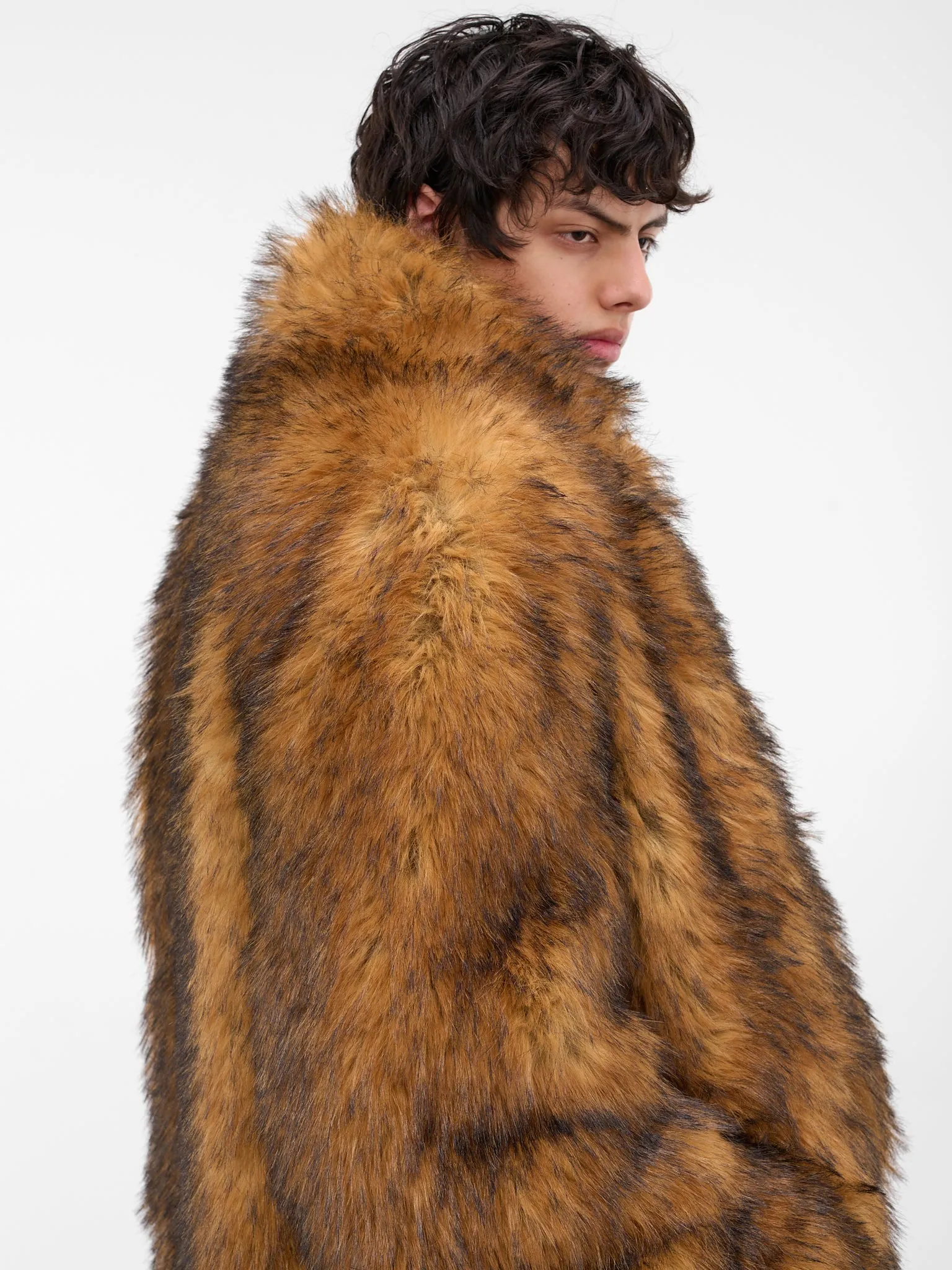 Beige Oversized Faux Fur Coat (MM006-BEIGE) sold by lorenzo product image thumbnail 4