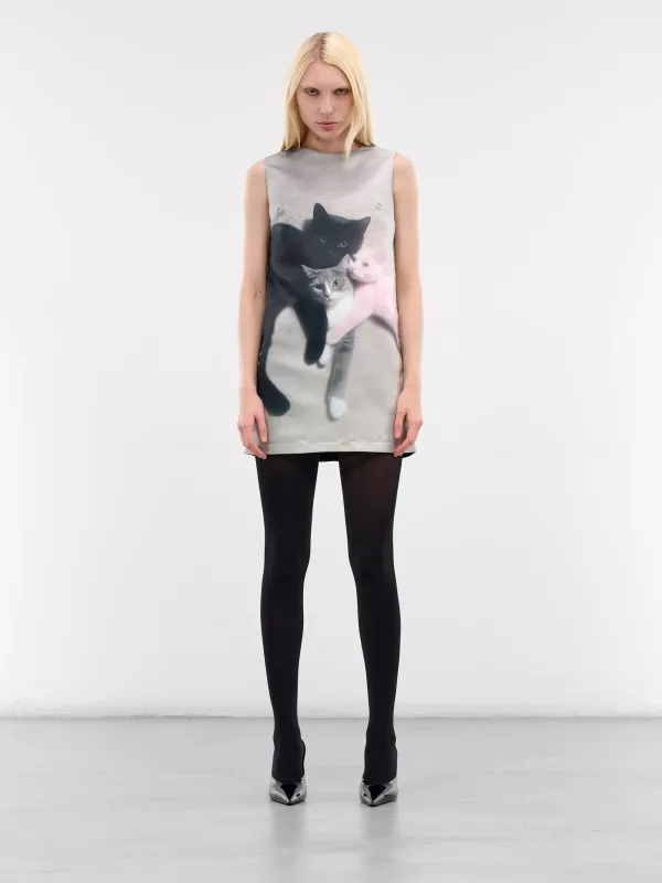 Kitten Trio Print Mini Dress (43-MULTICOLOR) made by Ashley Williams