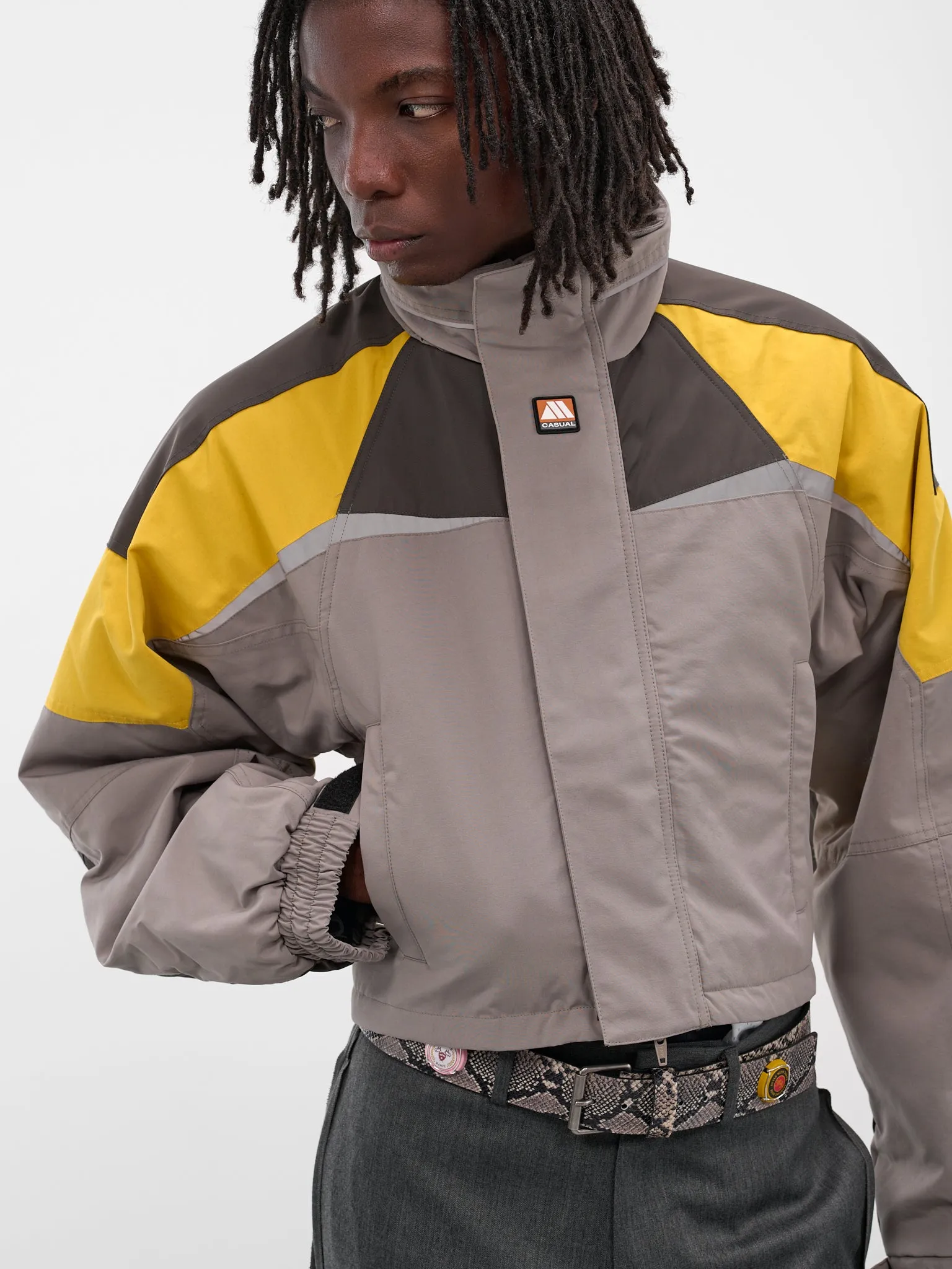 Gray Shrunken Sports Jacket (741WO10054-GREY-YELLOW) sold by lorenzo product image thumbnail 4