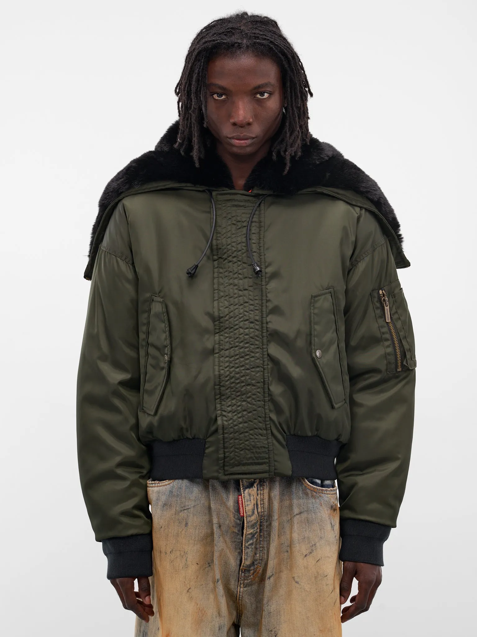 Green Hooded Nylon Bomber Jacket (S71AN0622-S49576-697-DARK-GREE) sold by lorenzo