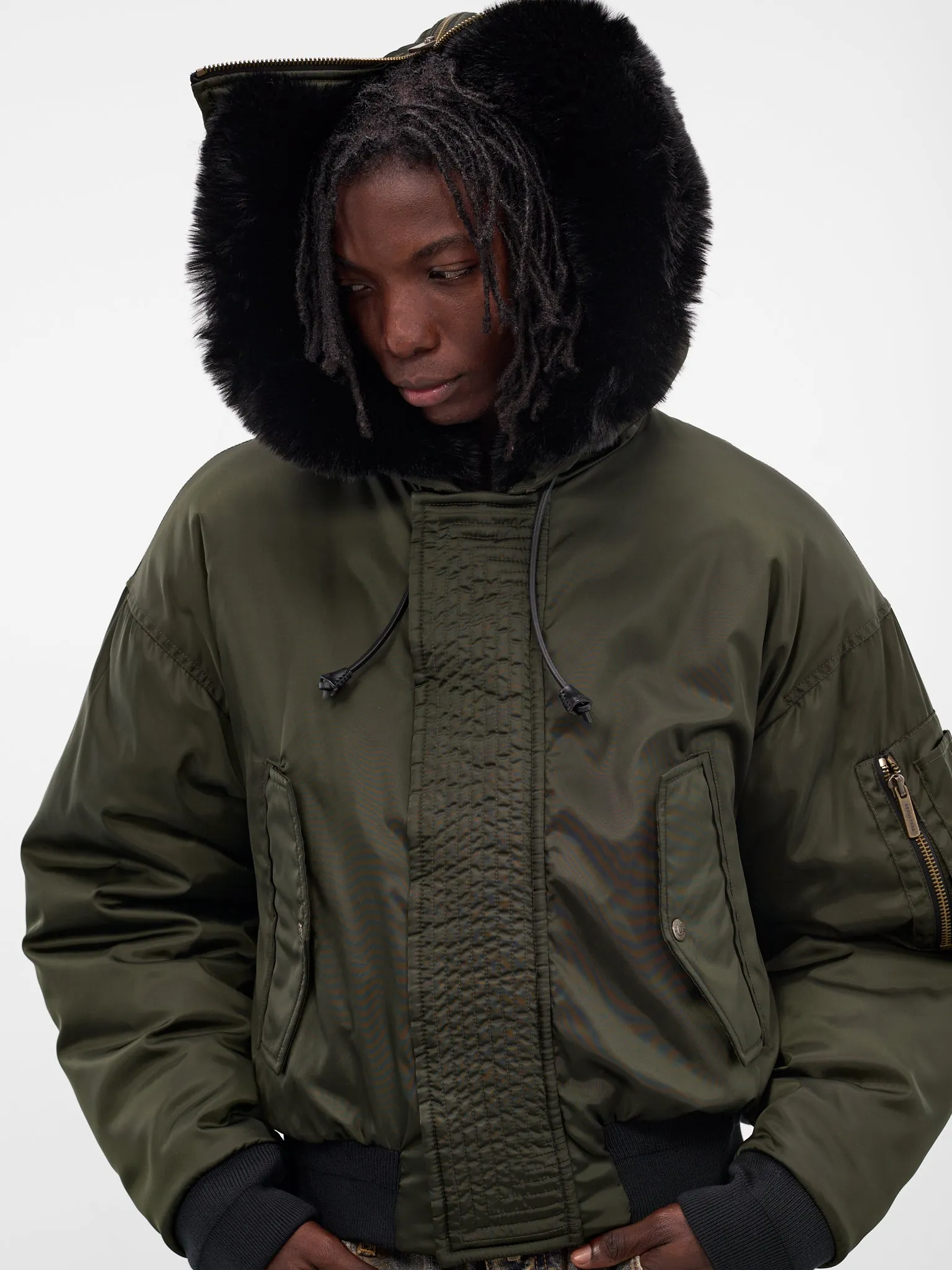 Green Hooded Nylon Bomber Jacket (S71AN0622-S49576-697-DARK-GREE) sold by lorenzo product image thumbnail 5