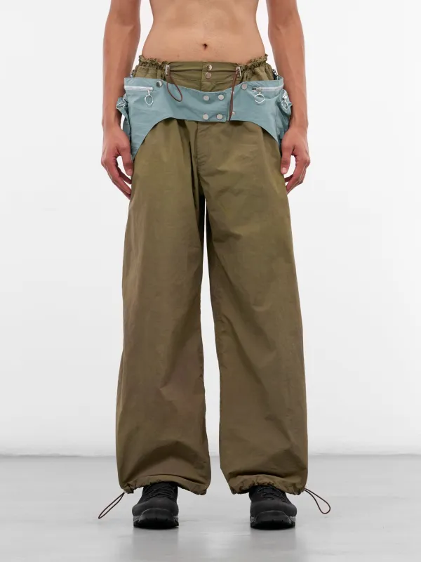 Olive Nylon Utility Wrap Trousers (TRS-UTILWRAP-OLIVE-TURQUOISE) sold by lorenzo