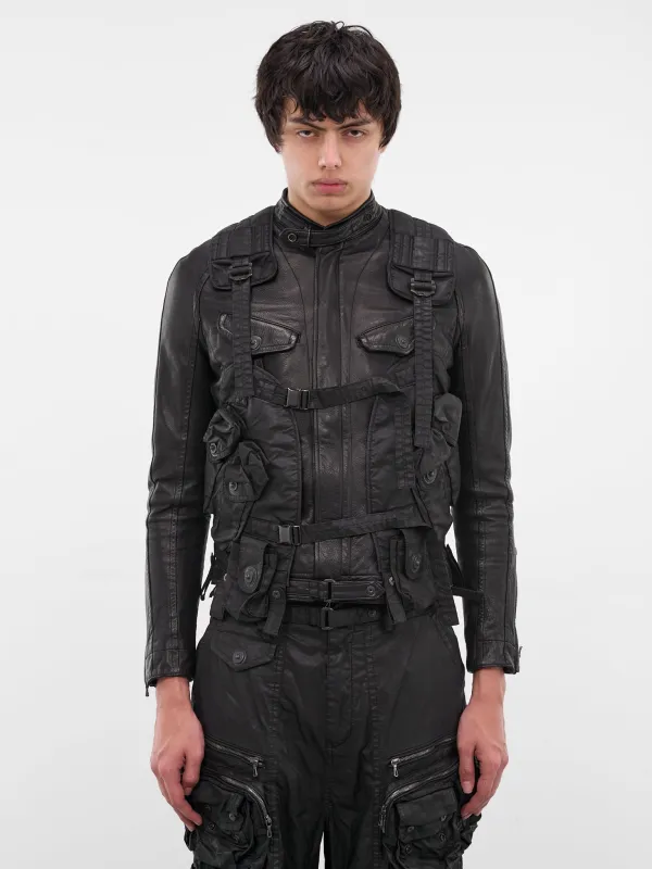 Black Coated Canvas Utility Vest (917VEM3-BLACK) sold by lorenzo