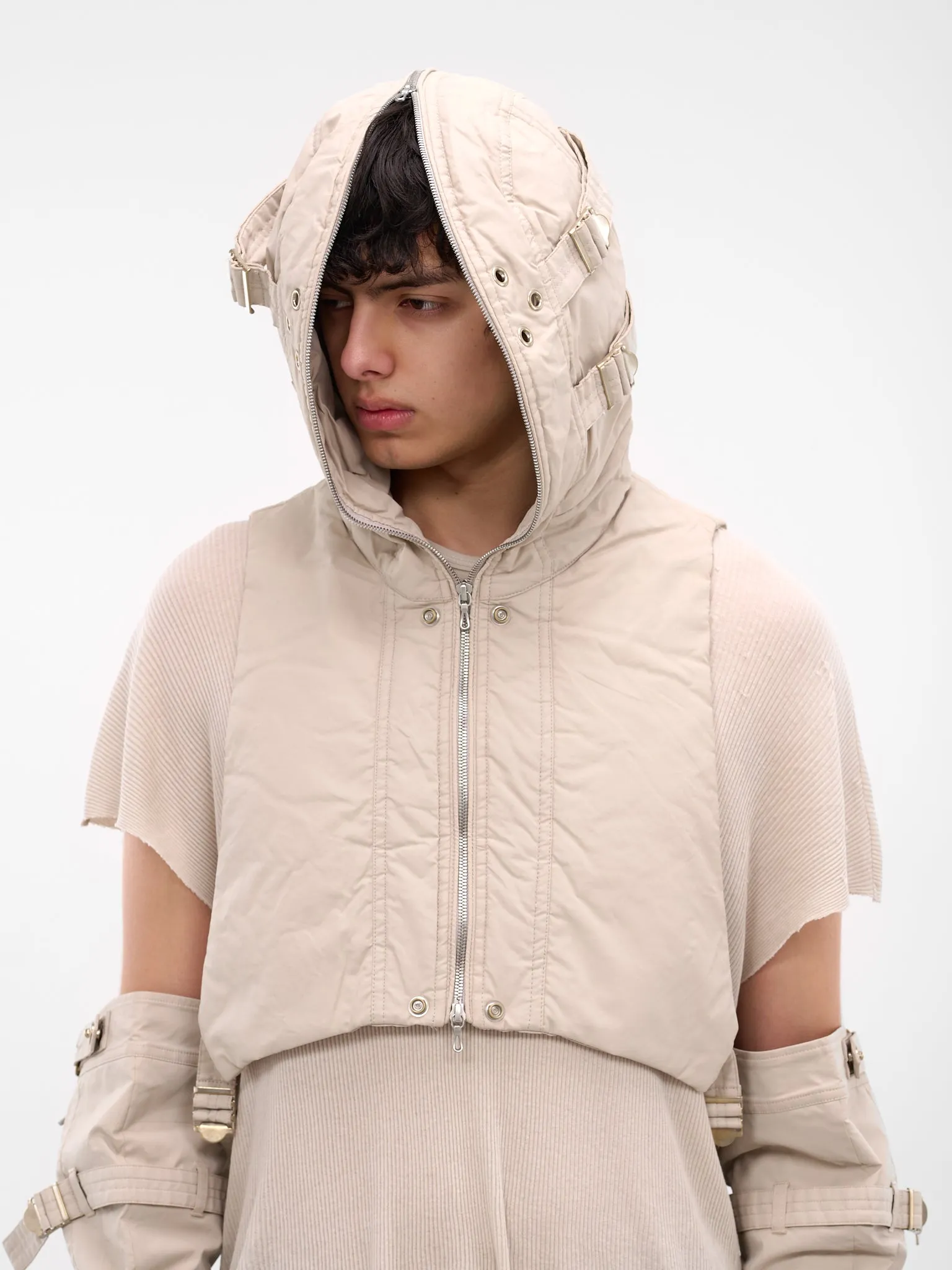 White Coated Cropped Hooded Vest (917STU2-PLASTER) sold by lorenzo product image thumbnail 5