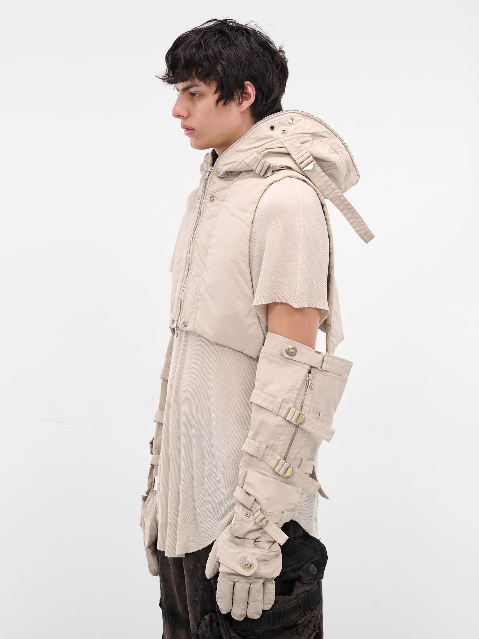 White Coated Cropped Hooded Vest (917STU2-PLASTER) sold by lorenzo product image thumbnail 2