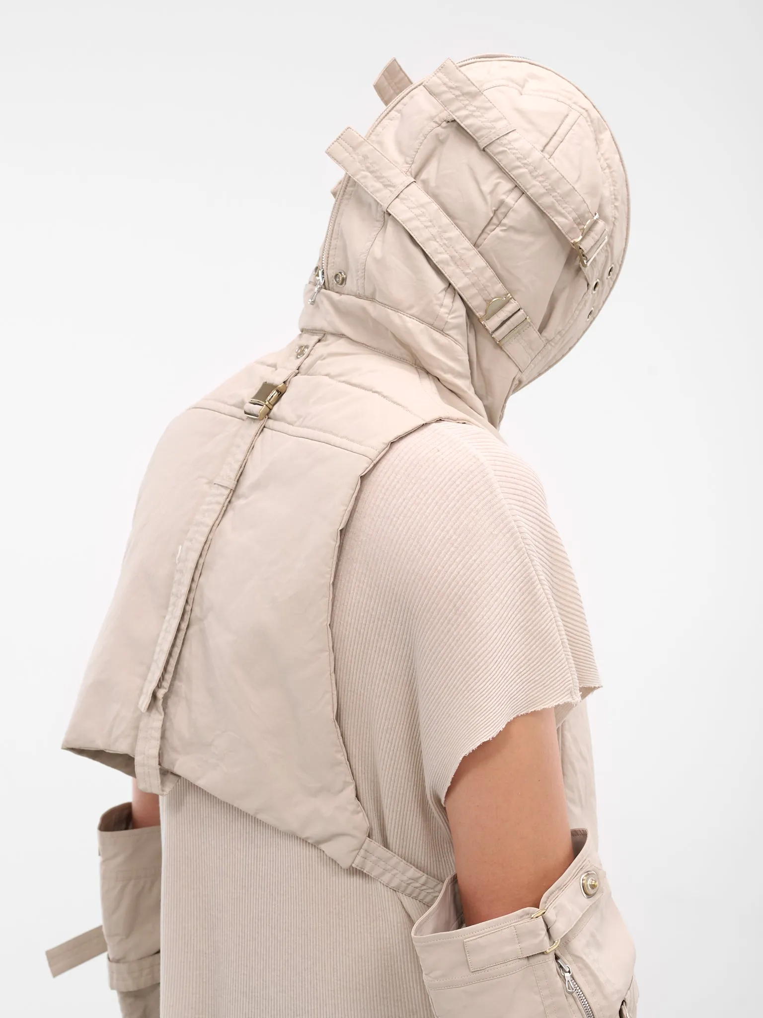 White Coated Cropped Hooded Vest (917STU2-PLASTER) sold by lorenzo product image thumbnail 4