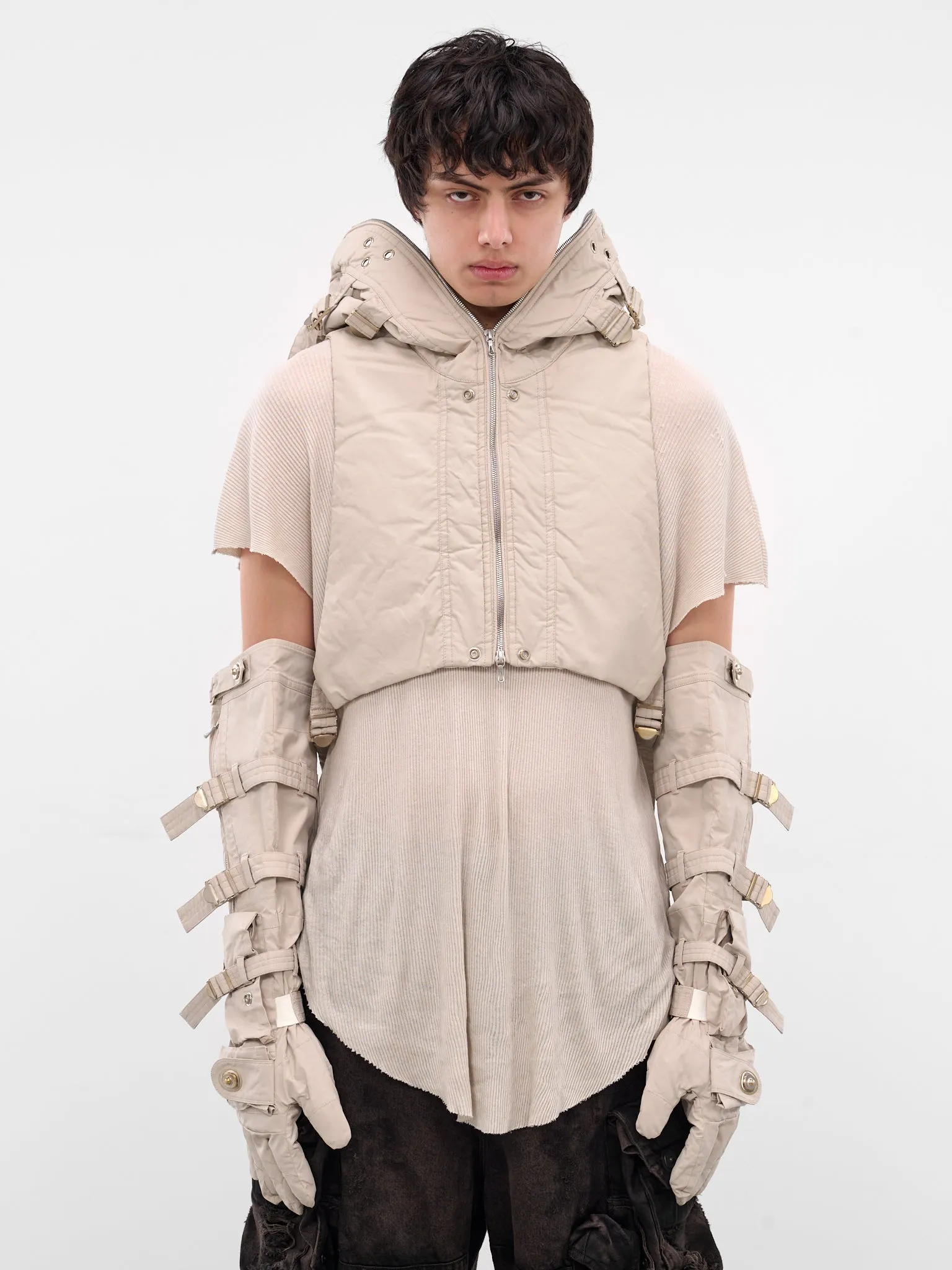 White Coated Cropped Hooded Vest (917STU2-PLASTER) sold by lorenzo