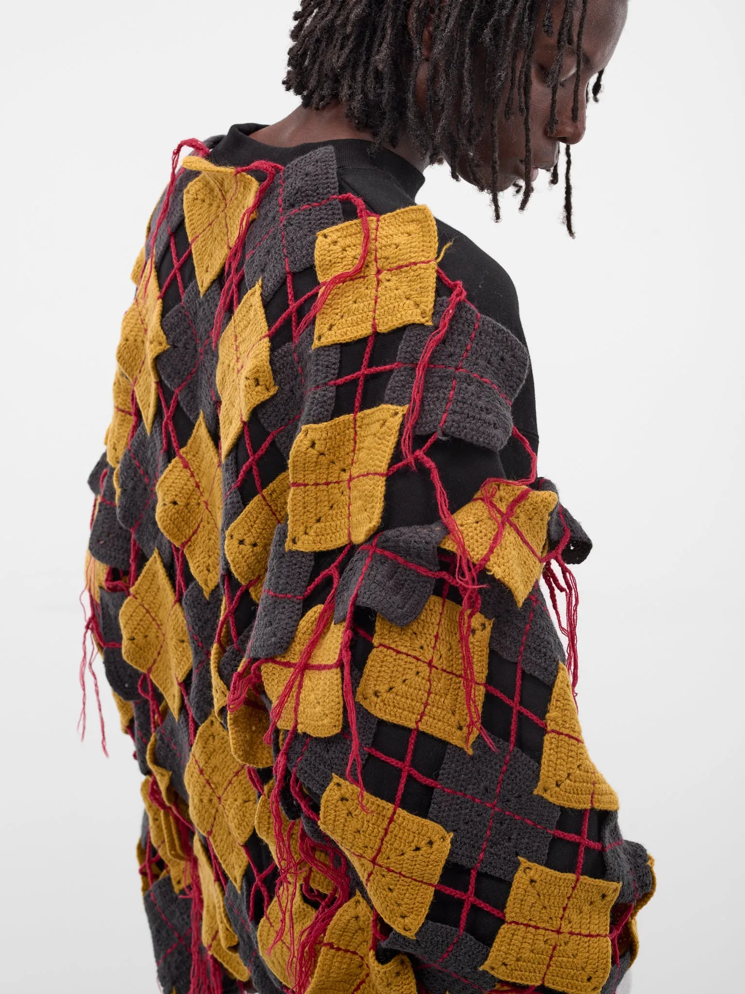 Black Argyle Knit Patchwork Sweatshirt (SW-SV-NGA-1006-BLACK) sold by lorenzo product image thumbnail 5