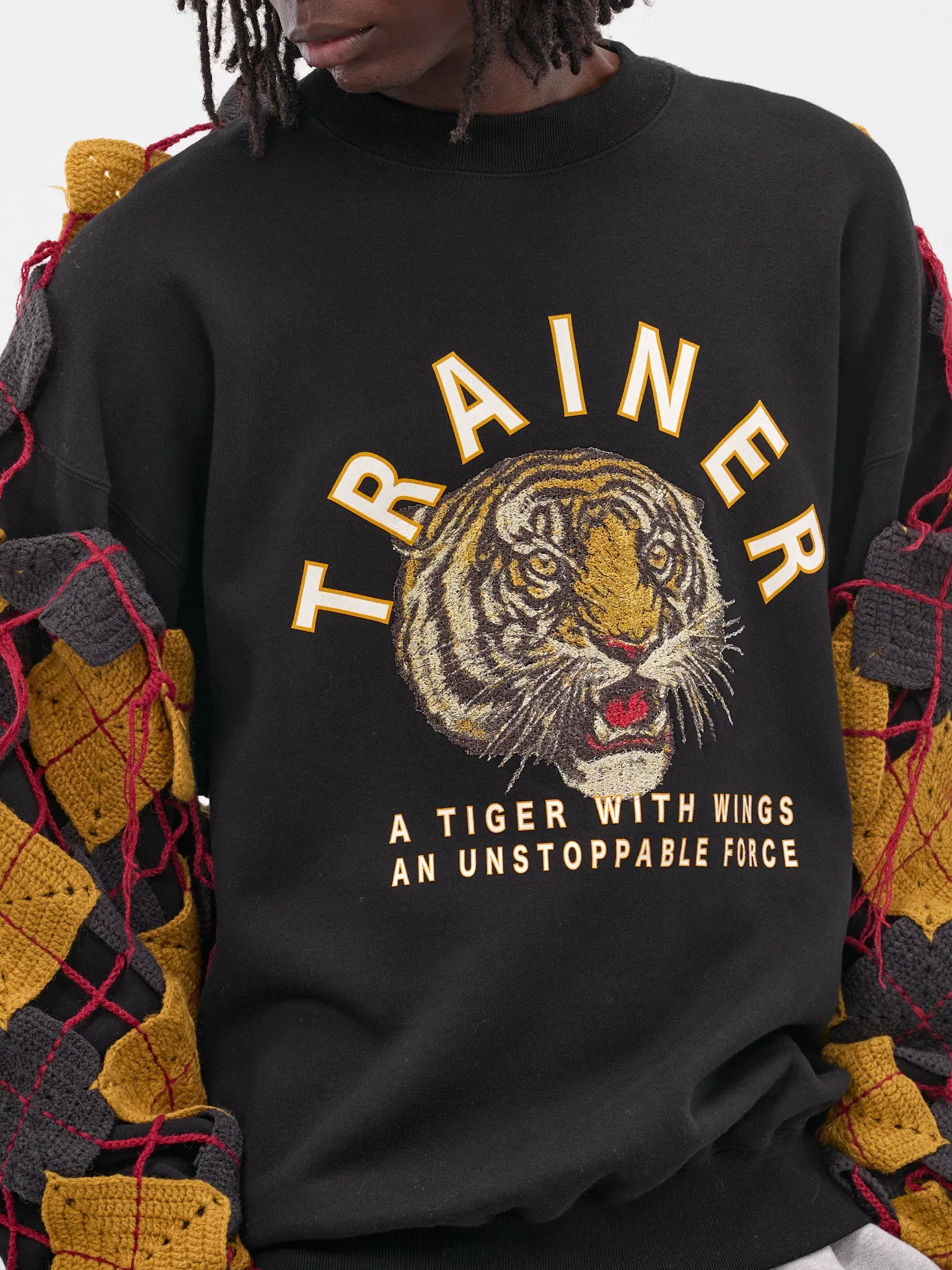 Black Argyle Knit Patchwork Sweatshirt (SW-SV-NGA-1006-BLACK) sold by lorenzo product image thumbnail 4