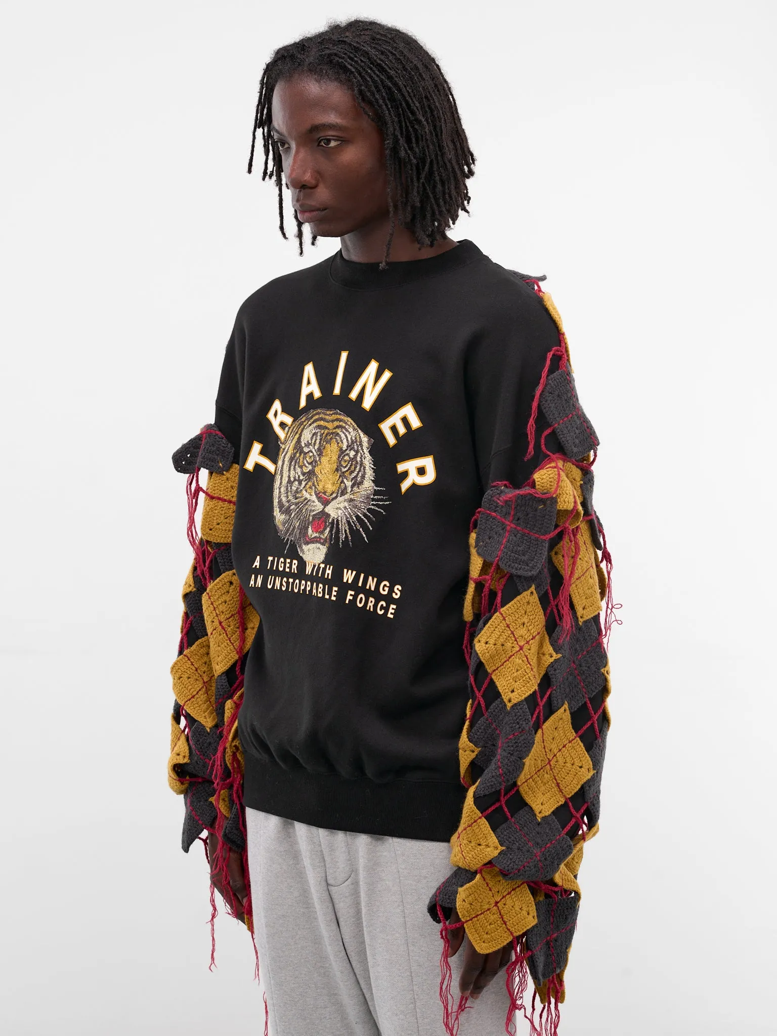 Black Argyle Knit Patchwork Sweatshirt (SW-SV-NGA-1006-BLACK) sold by lorenzo product image thumbnail 2