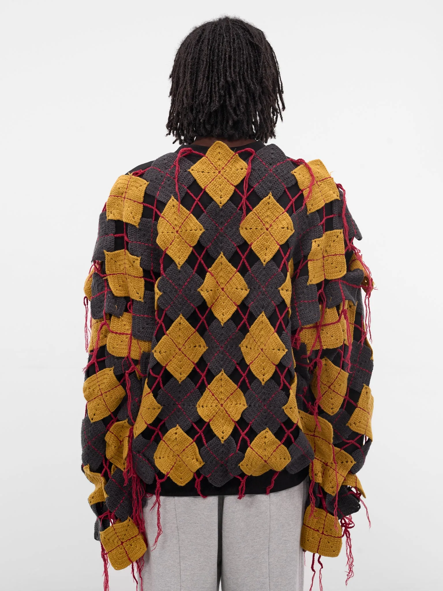 Black Argyle Knit Patchwork Sweatshirt (SW-SV-NGA-1006-BLACK) sold by lorenzo product image thumbnail 3