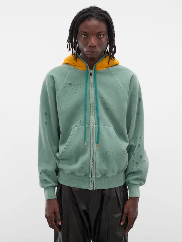 Green Layered Velour Zip Hoodie (SW-SV-NGA-1003-GREEN) sold by lorenzo