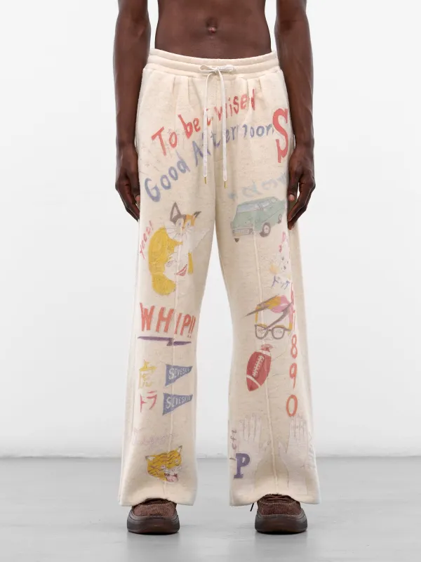 White Graffiti Print Wool Sweatpants (PT-SV-NGA-1012-WHITE) sold by lorenzo