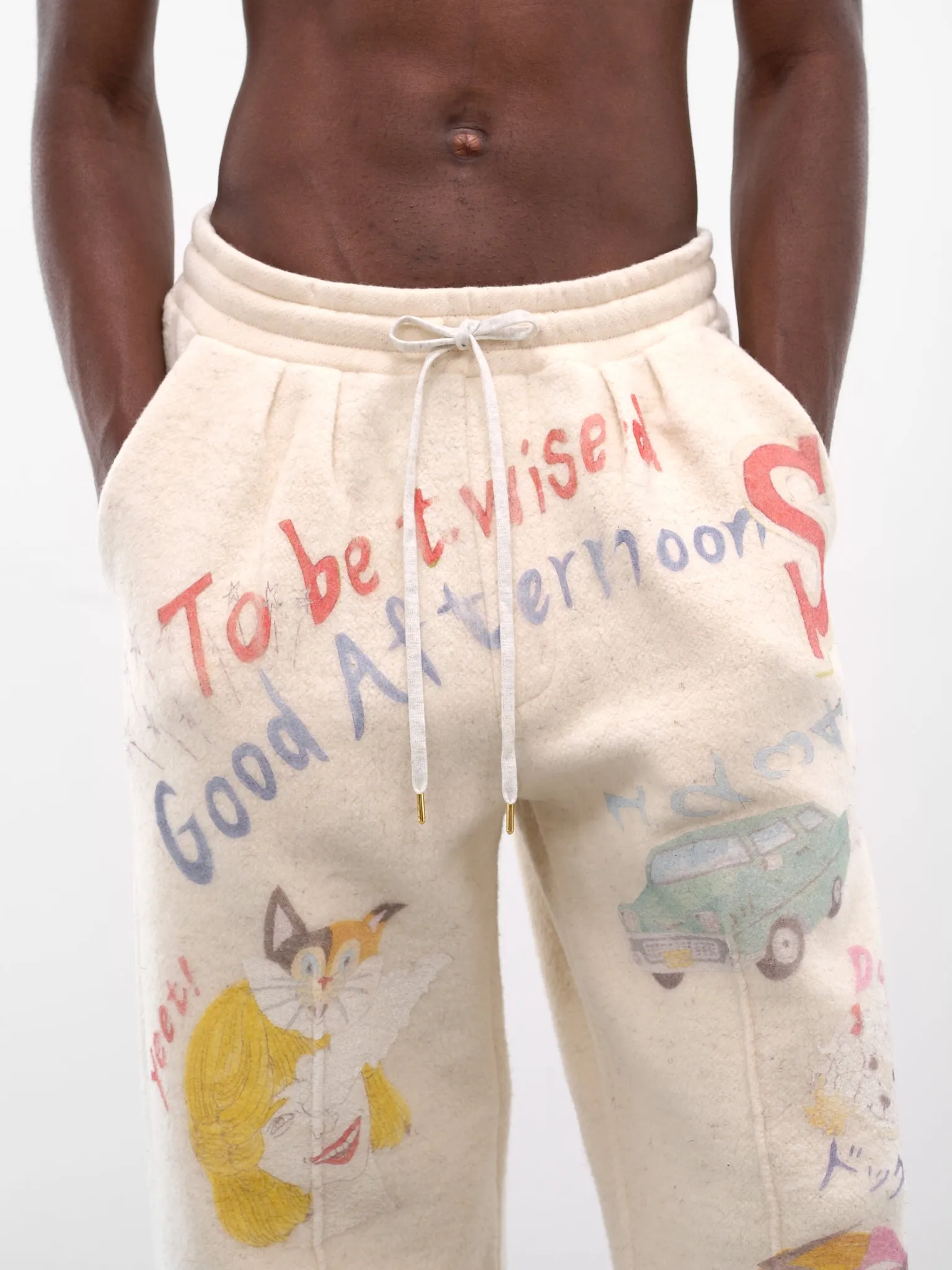 White Graffiti Print Wool Sweatpants (PT-SV-NGA-1012-WHITE) sold by lorenzo product image thumbnail 5
