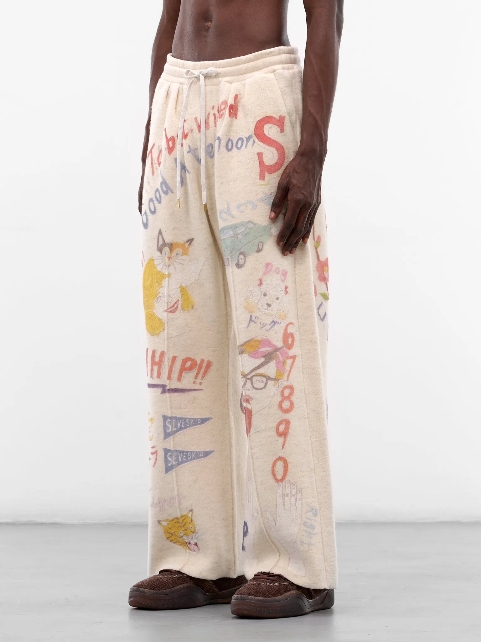 White Graffiti Print Wool Sweatpants (PT-SV-NGA-1012-WHITE) sold by lorenzo product image thumbnail 2