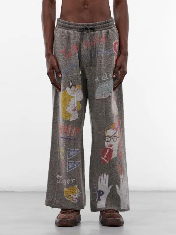 Black Graffiti Print Wool Sweatpants (PT-SV-NGA-1012-BLACK) sold by lorenzo