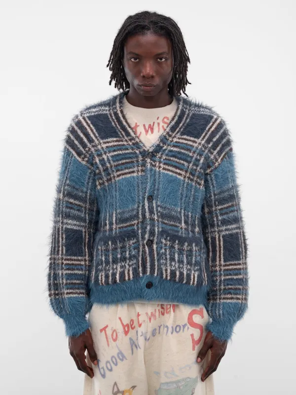 Blue Luster Check Knit Cardigan (KN-SV-NGA-1001-BLUE) sold by lorenzo