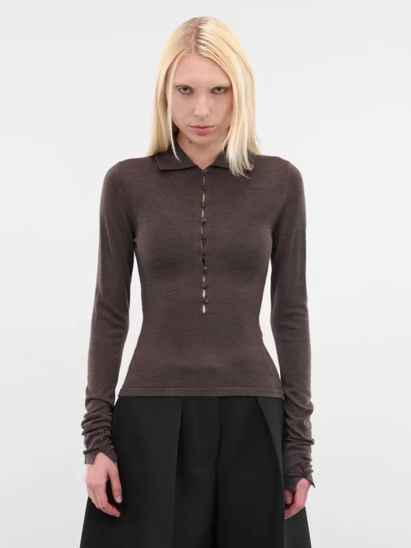 Brown Merino Long Sleeve Polo (POW00806AK00145-DARK-BROWN) made by Jacquemus