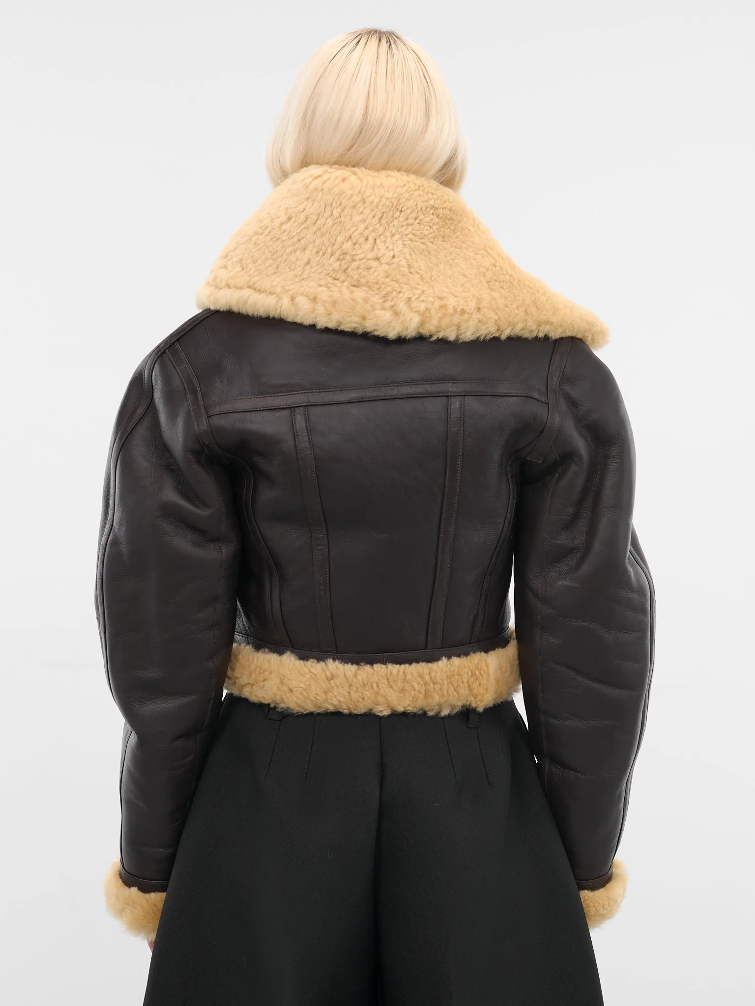 Brown Leather Aviator Cropped Jacket (OUW00119AC16L05-DARK-BROWN) sold by lorenzo product image thumbnail 3