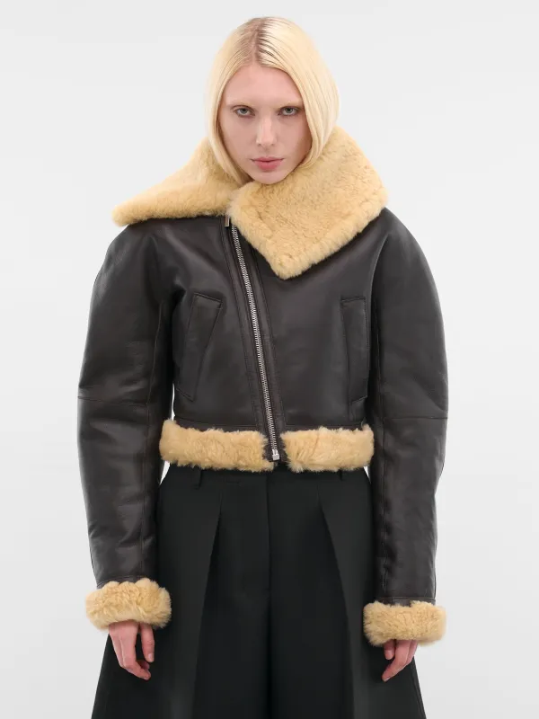 Brown Leather Aviator Cropped Jacket (OUW00119AC16L05-DARK-BROWN) sold by lorenzo