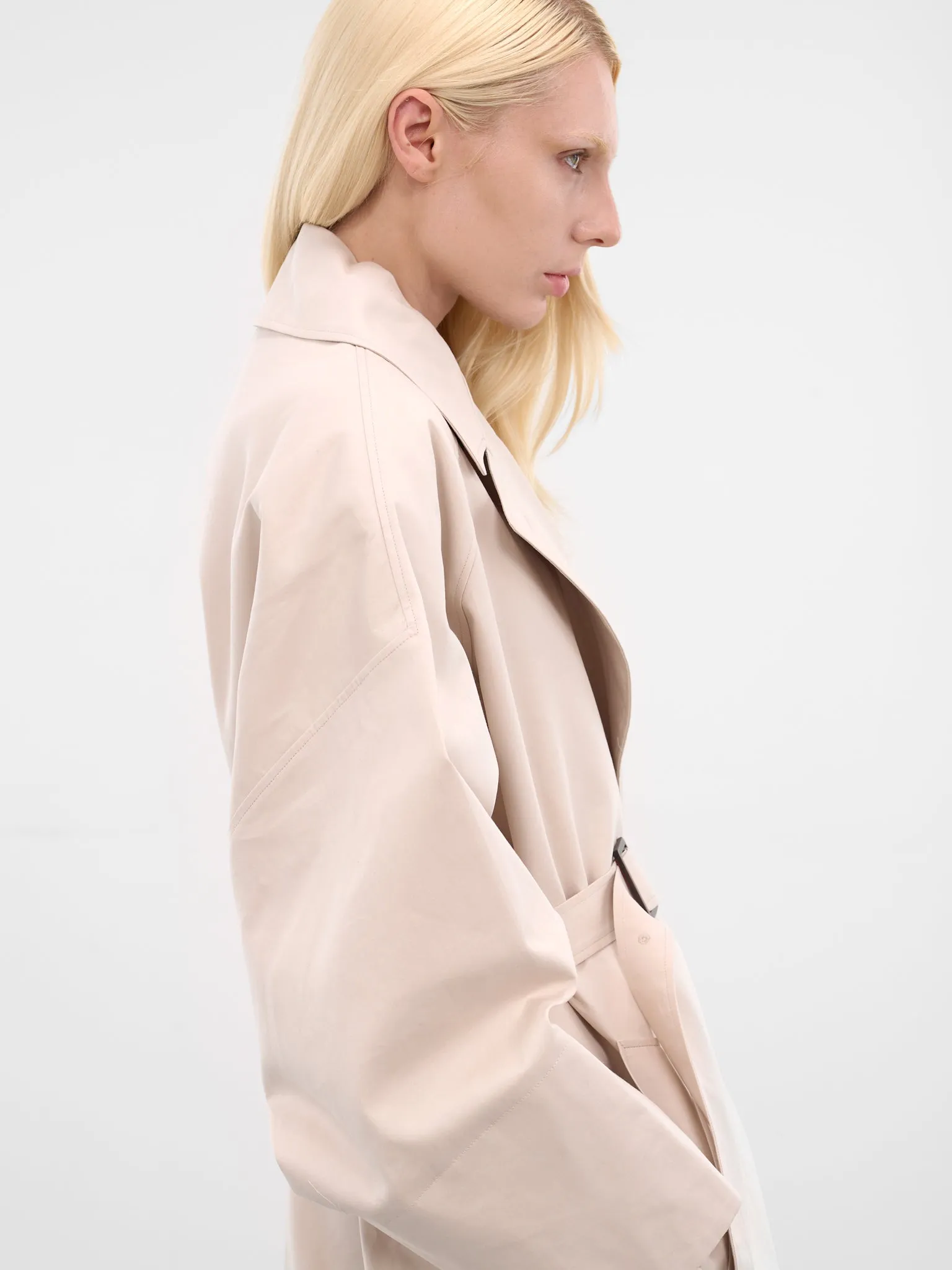 White Gabardine Trapezi Trench Coat (COW00102AW00644-OFF-WHITE) sold by lorenzo product image thumbnail 4