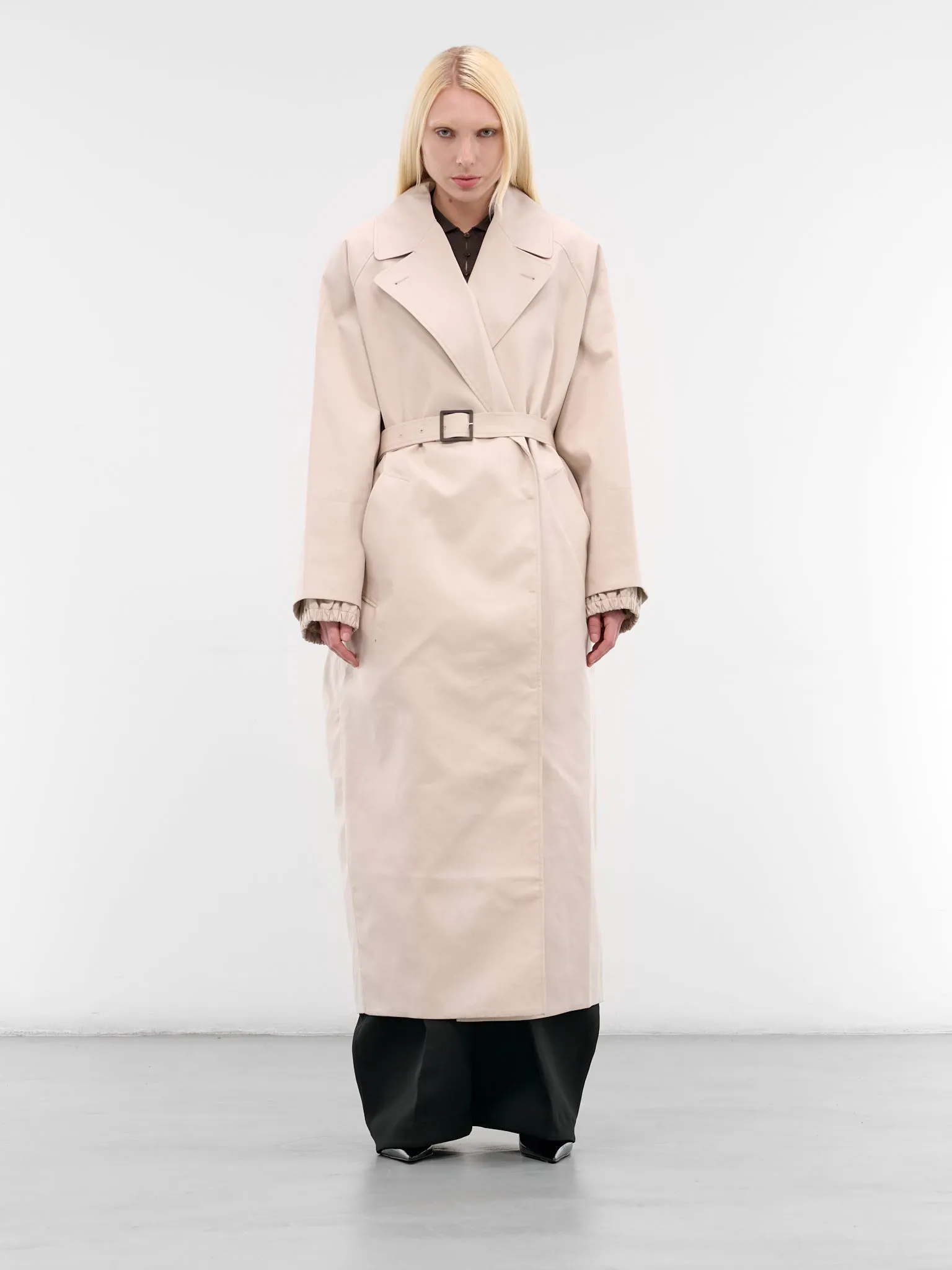 White Gabardine Trapezi Trench Coat (COW00102AW00644-OFF-WHITE) sold by lorenzo