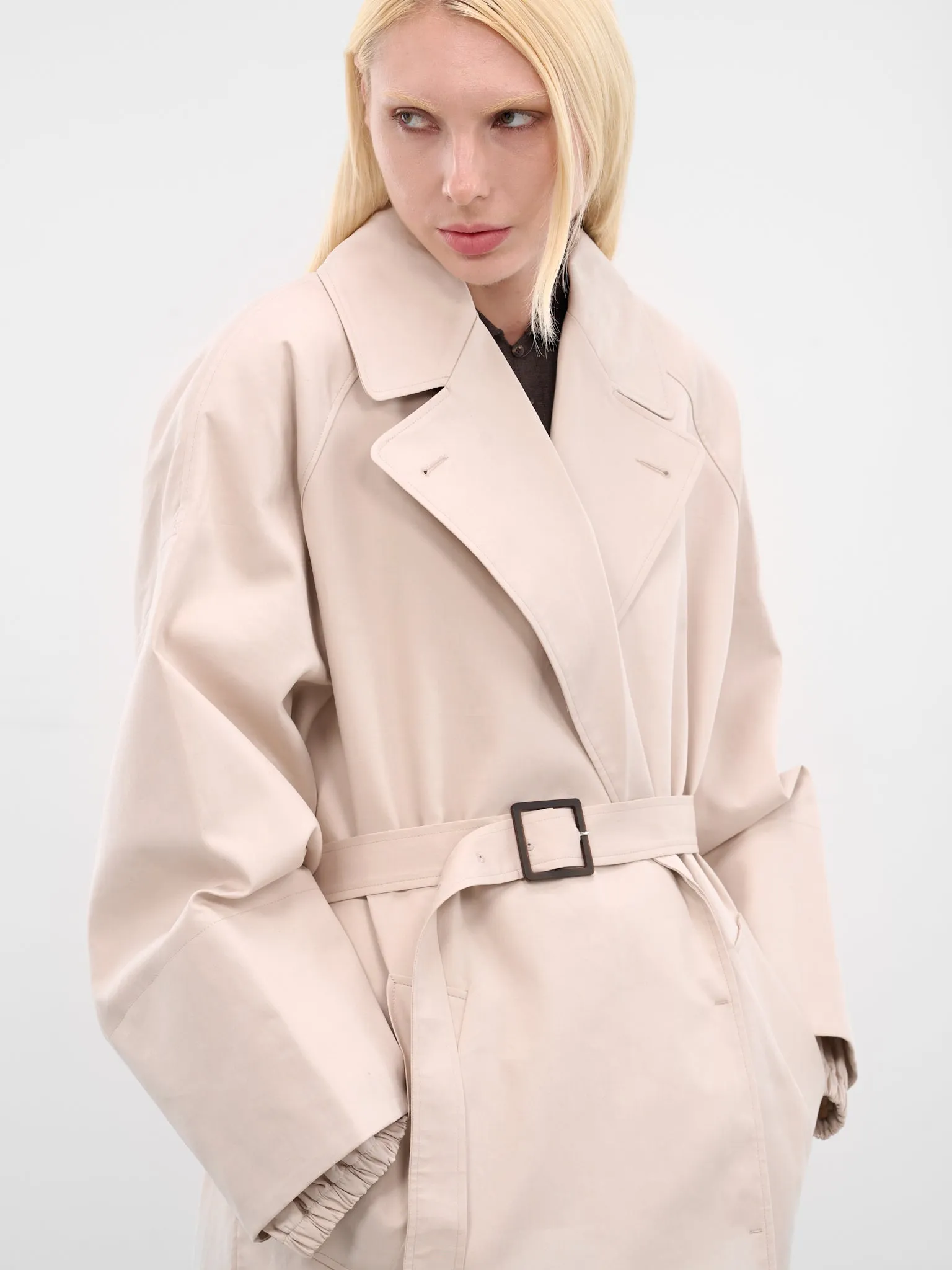 White Gabardine Trapezi Trench Coat (COW00102AW00644-OFF-WHITE) sold by lorenzo product image thumbnail 5