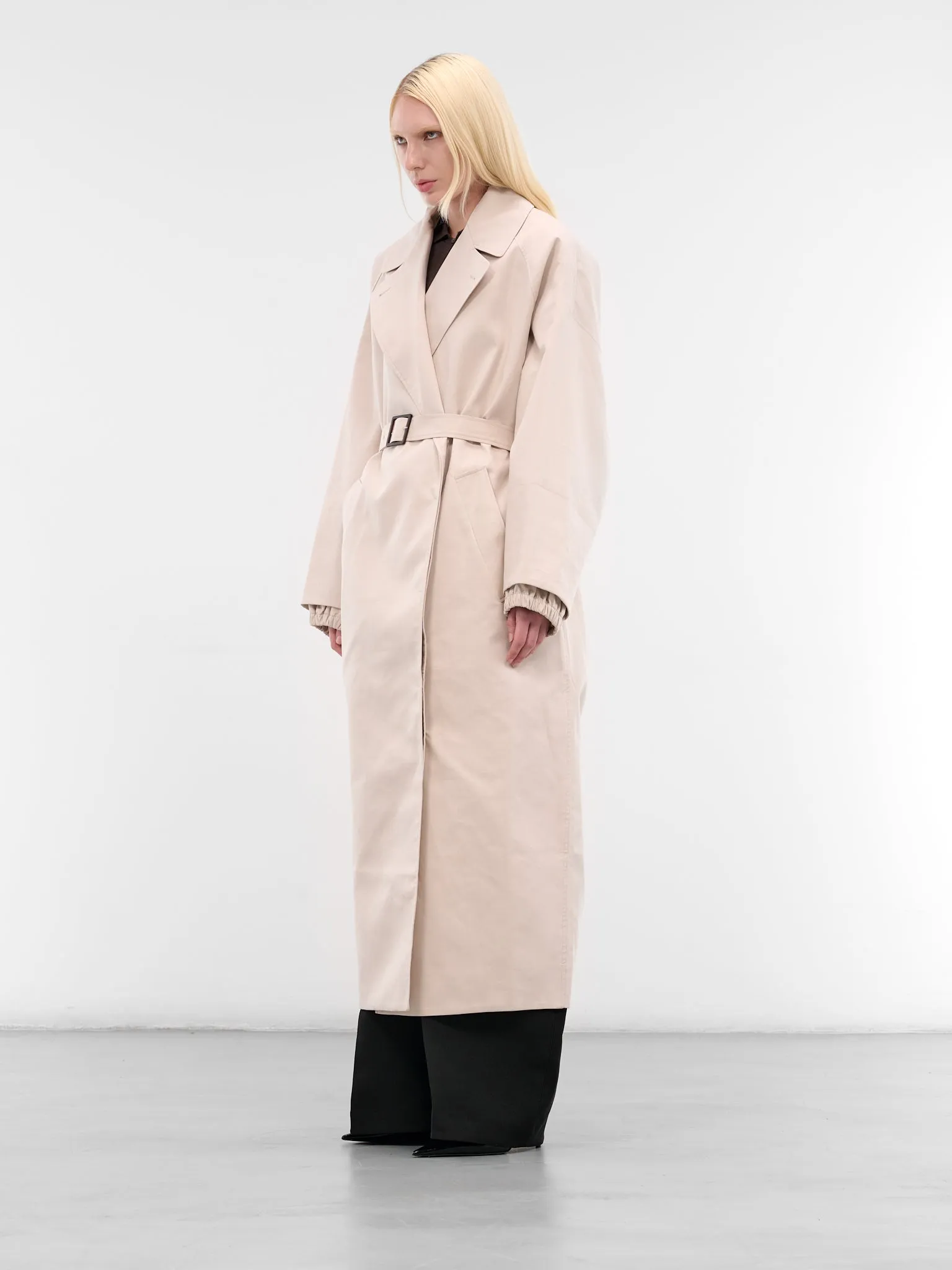 White Gabardine Trapezi Trench Coat (COW00102AW00644-OFF-WHITE) sold by lorenzo product image thumbnail 2