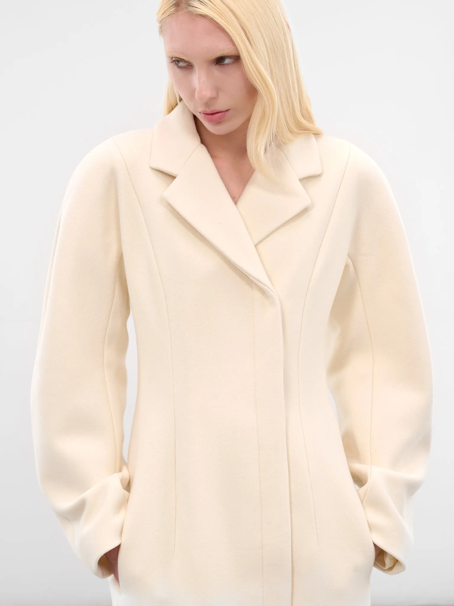 White Wool Round Shoulder Coat (COW00107AW00429-OFF-WHITE) sold by lorenzo product image thumbnail 5