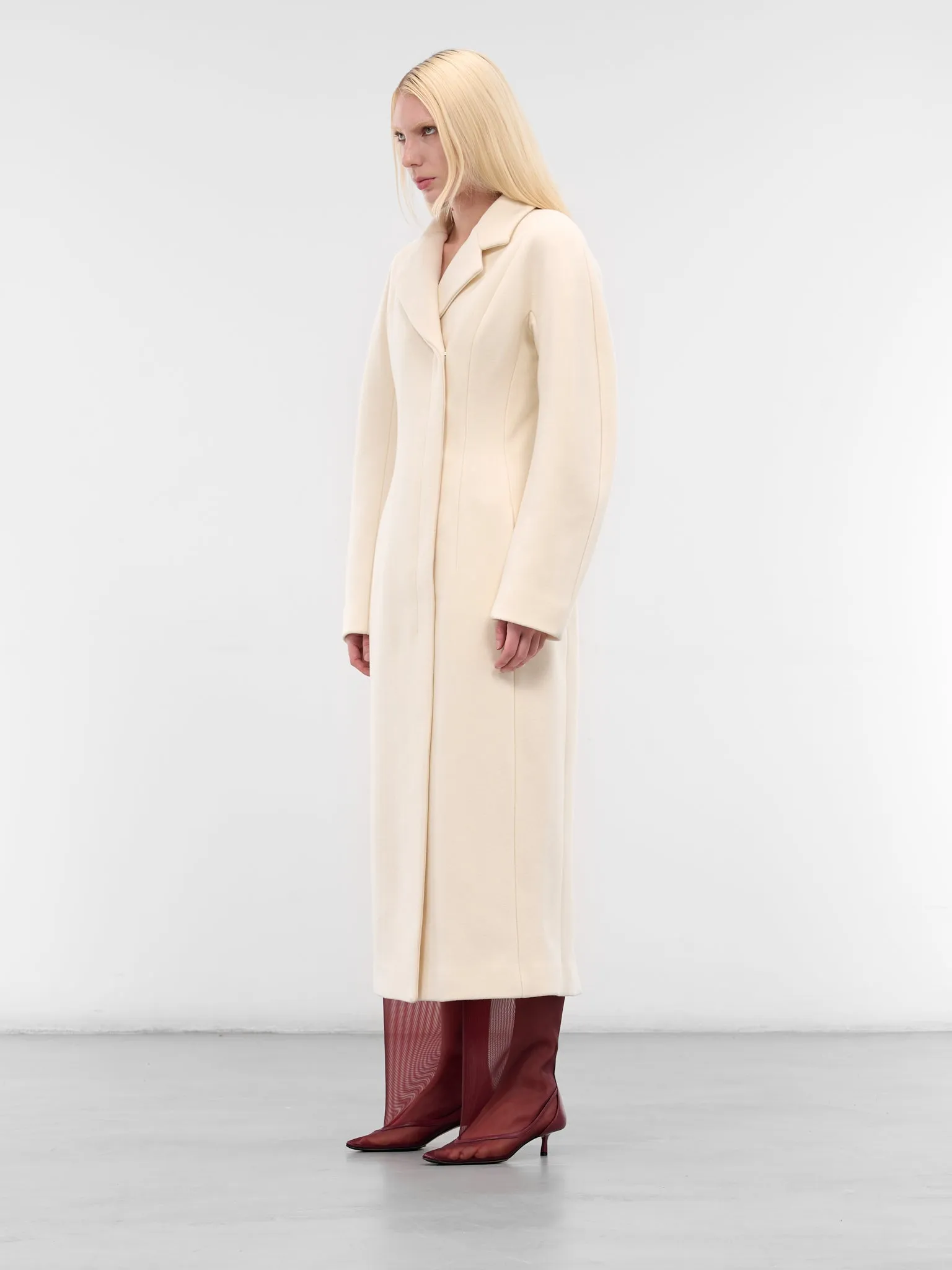 White Wool Round Shoulder Coat (COW00107AW00429-OFF-WHITE) sold by lorenzo product image thumbnail 2
