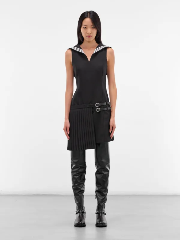 Black Pleated Uniform Mini Dress (COPR222F3004-BLACK) sold by lorenzo