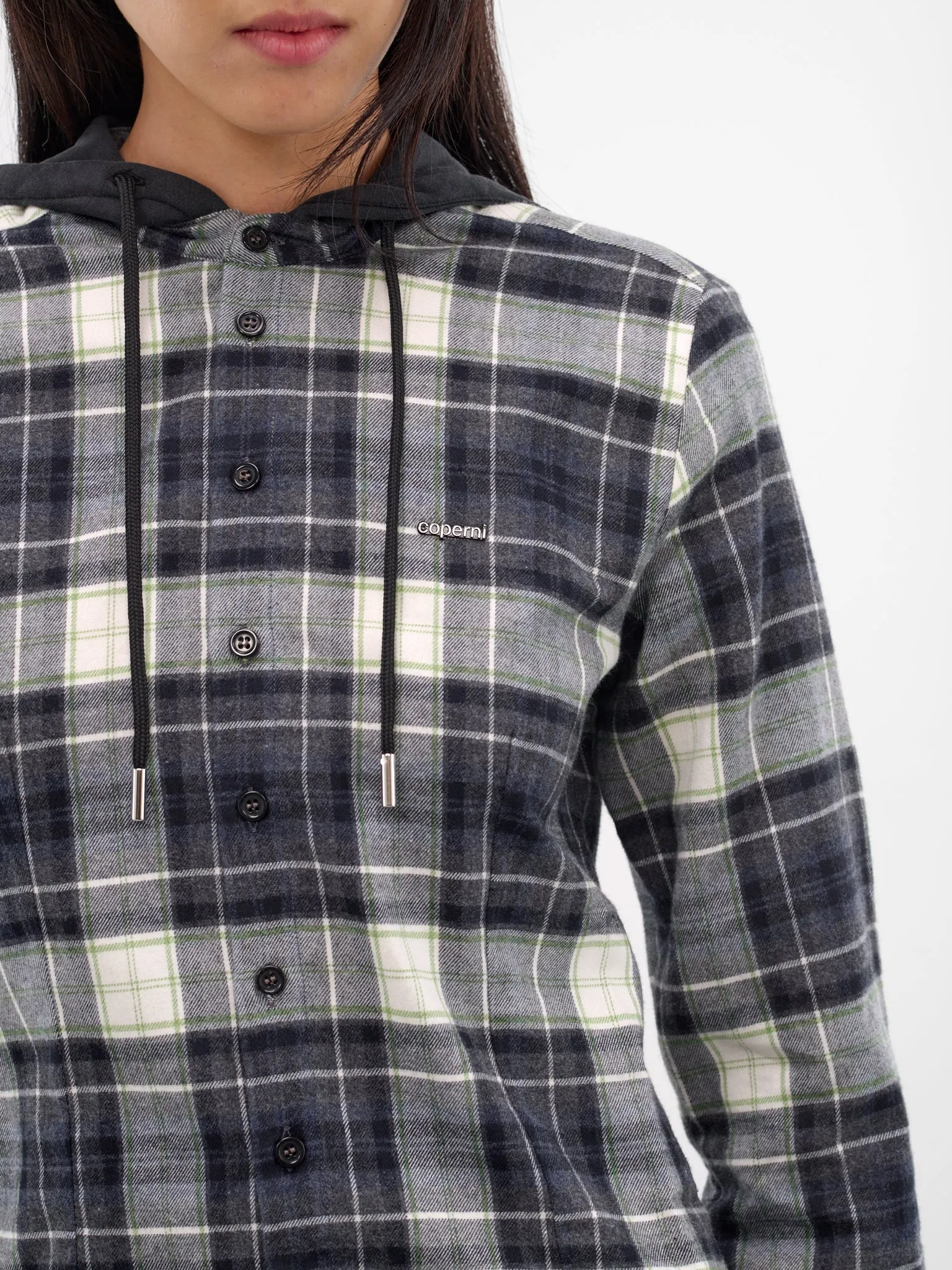Blue Flannel Plaid Hooded Shirt (COPCH70F1014-BLUE) sold by lorenzo product image thumbnail 4