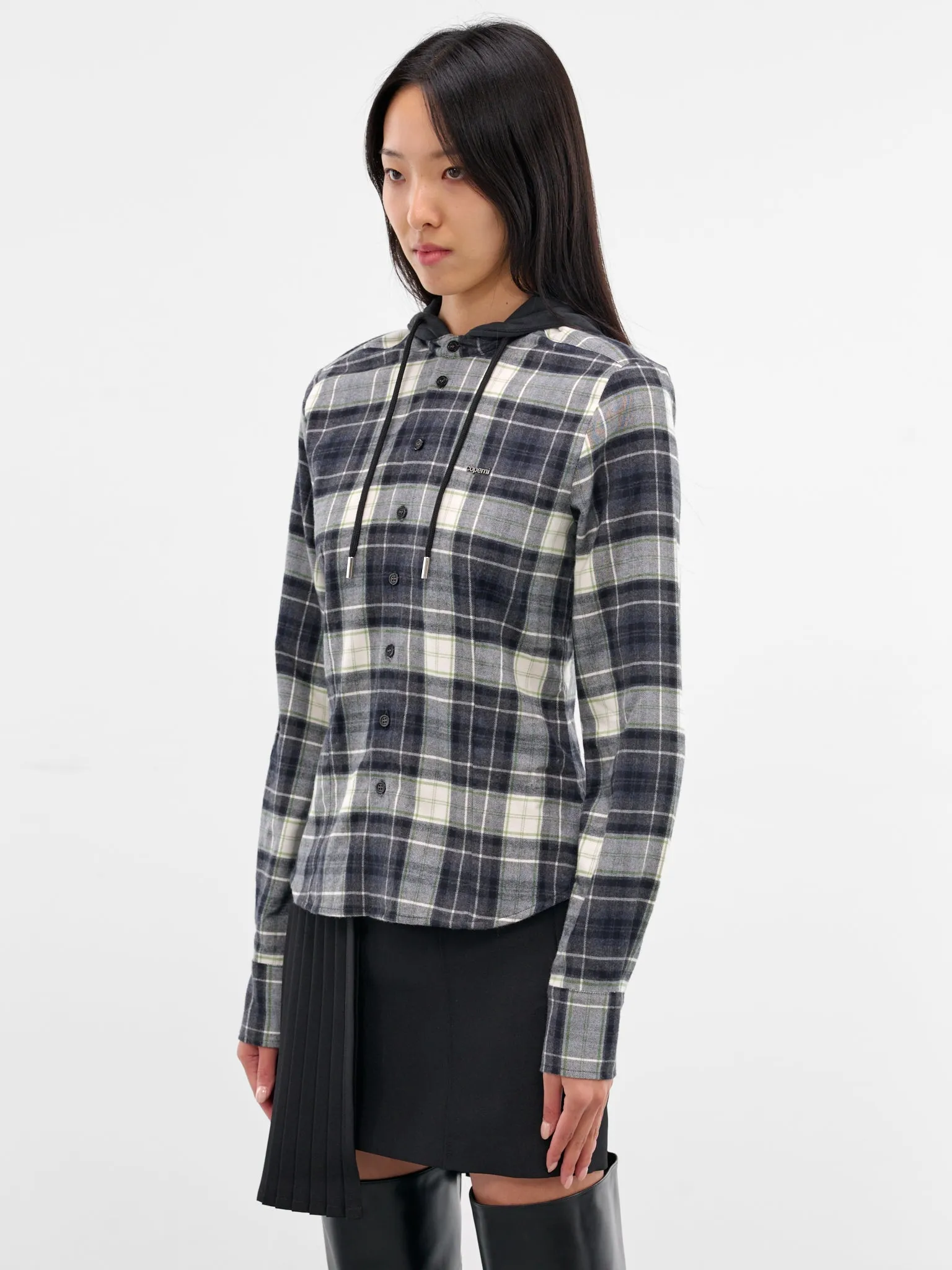 Blue Flannel Plaid Hooded Shirt (COPCH70F1014-BLUE) sold by lorenzo product image thumbnail 2