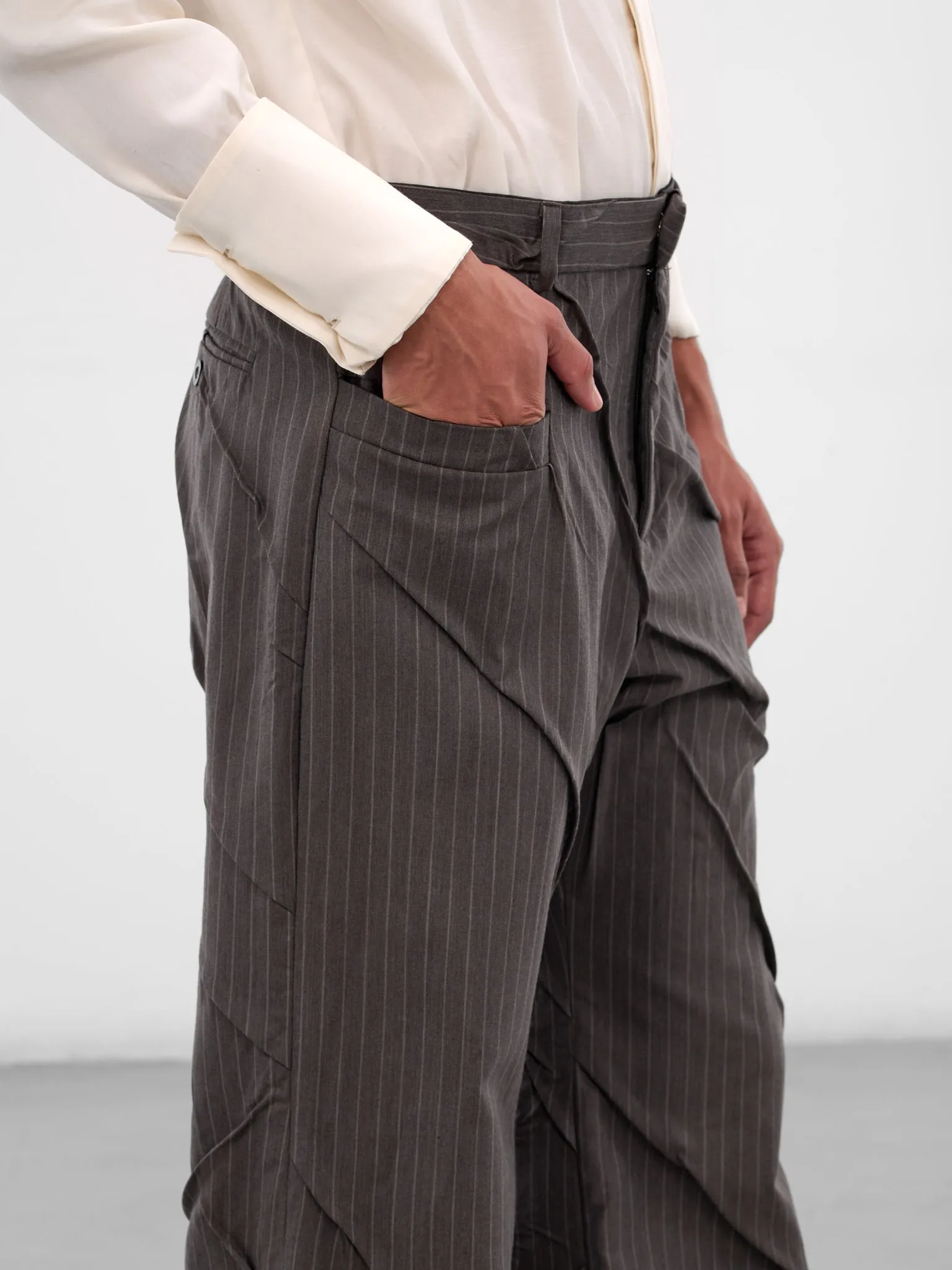 Gray Maestria Pleated Pinstripe Trousers (MAESTRIA-PANTS-PINSTRIPED-GREY) sold by lorenzo product image thumbnail 4